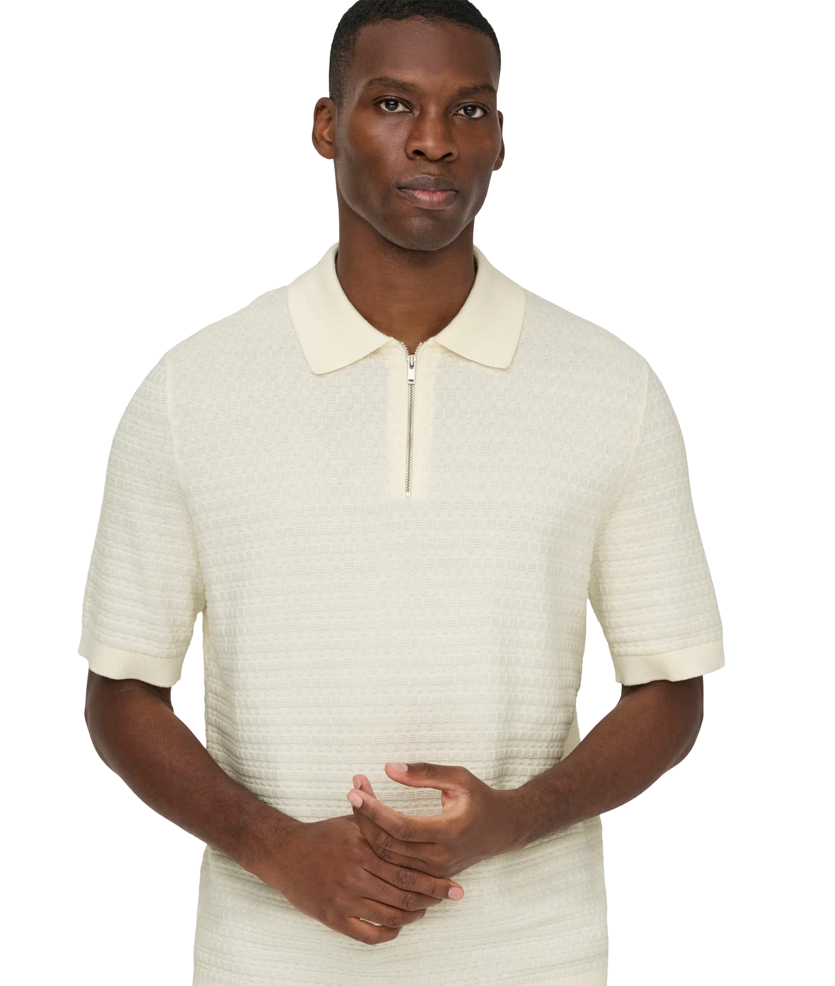 Menu Reg Ss Structure Polo Knit - White - Image 5