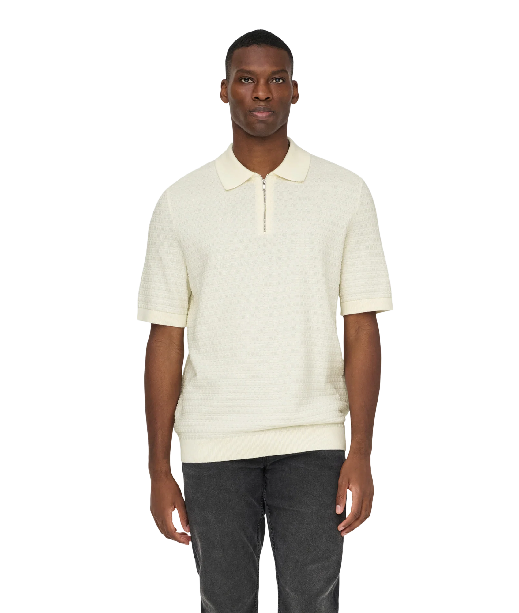 Menu Reg Ss Structure Polo Knit - White - Image 7
