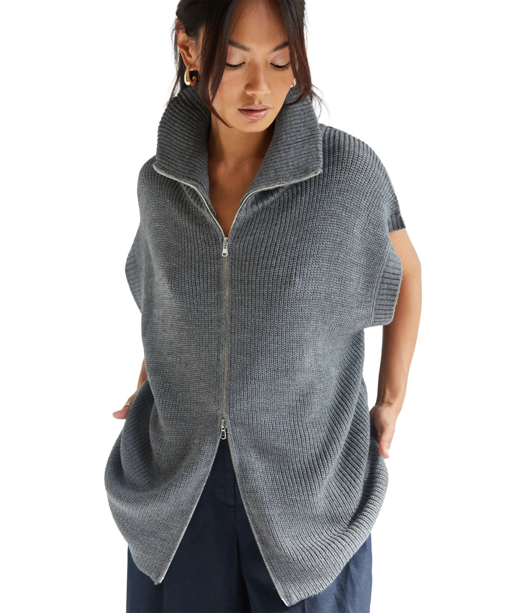 Millie S/Less Cardigan - Dark Grey - Image 2