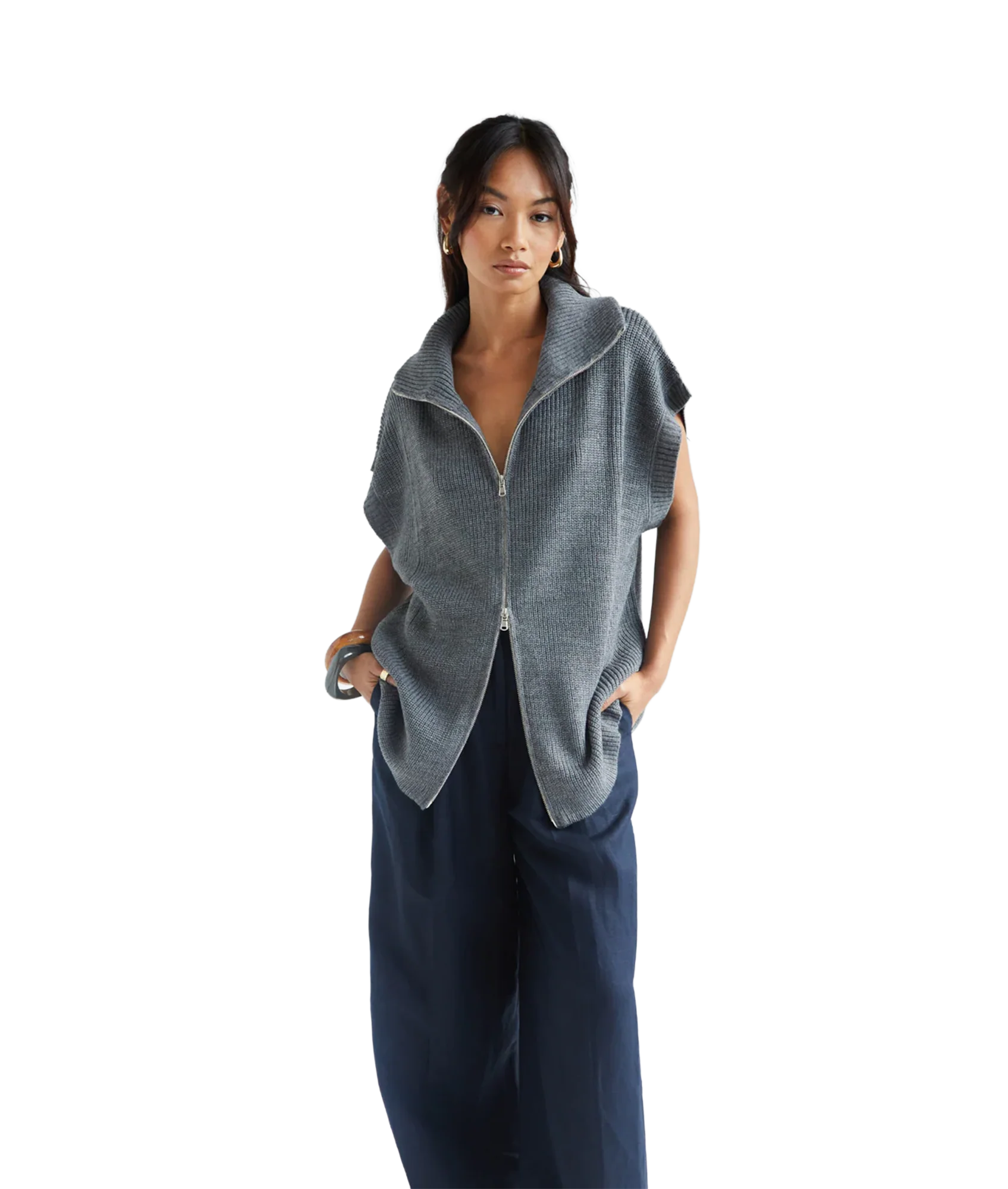 Millie S/Less Cardigan - Dark Grey - Image 3