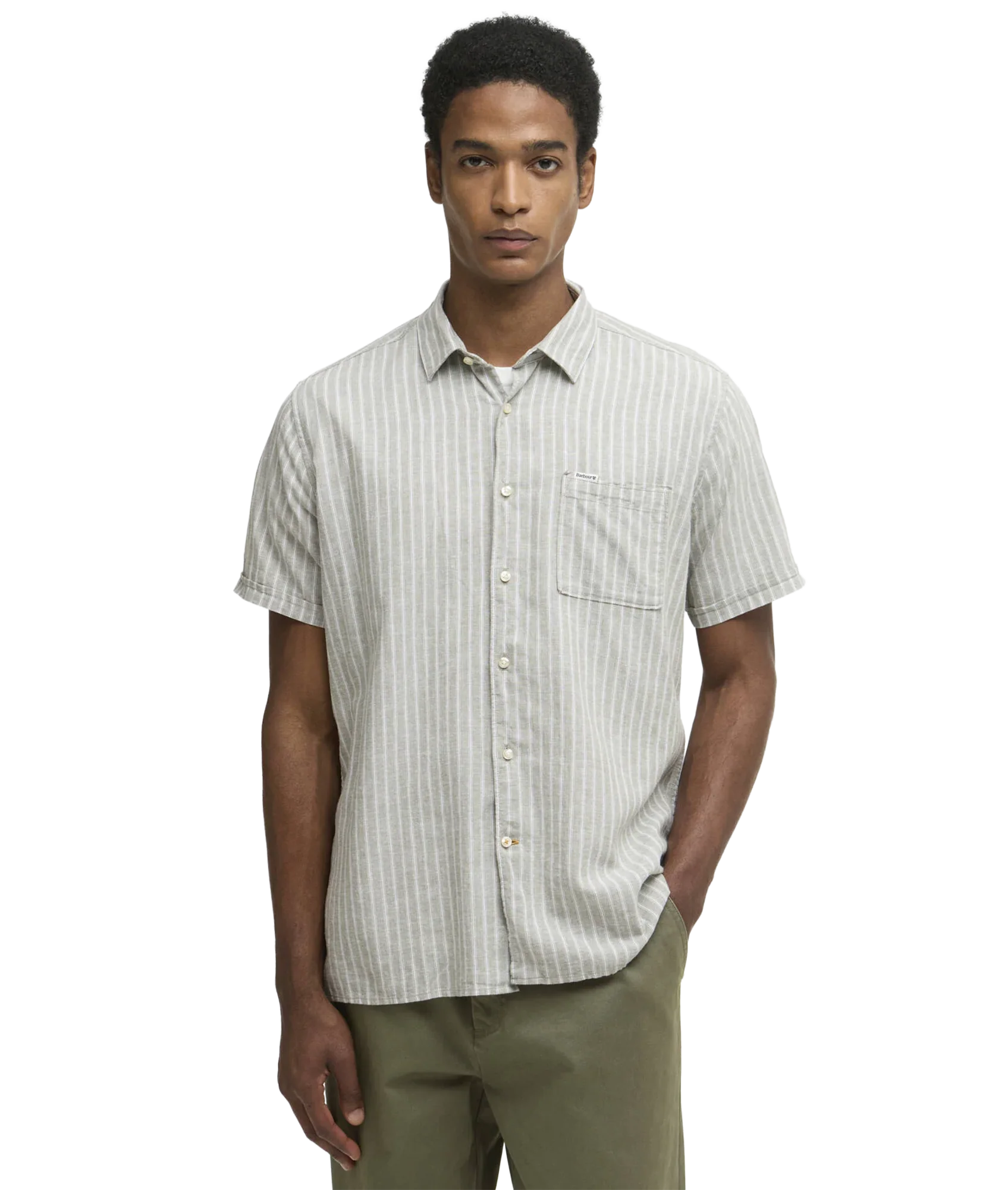 Nelson Striped Summer Fit Shirt - Bleached Olive - Image 2