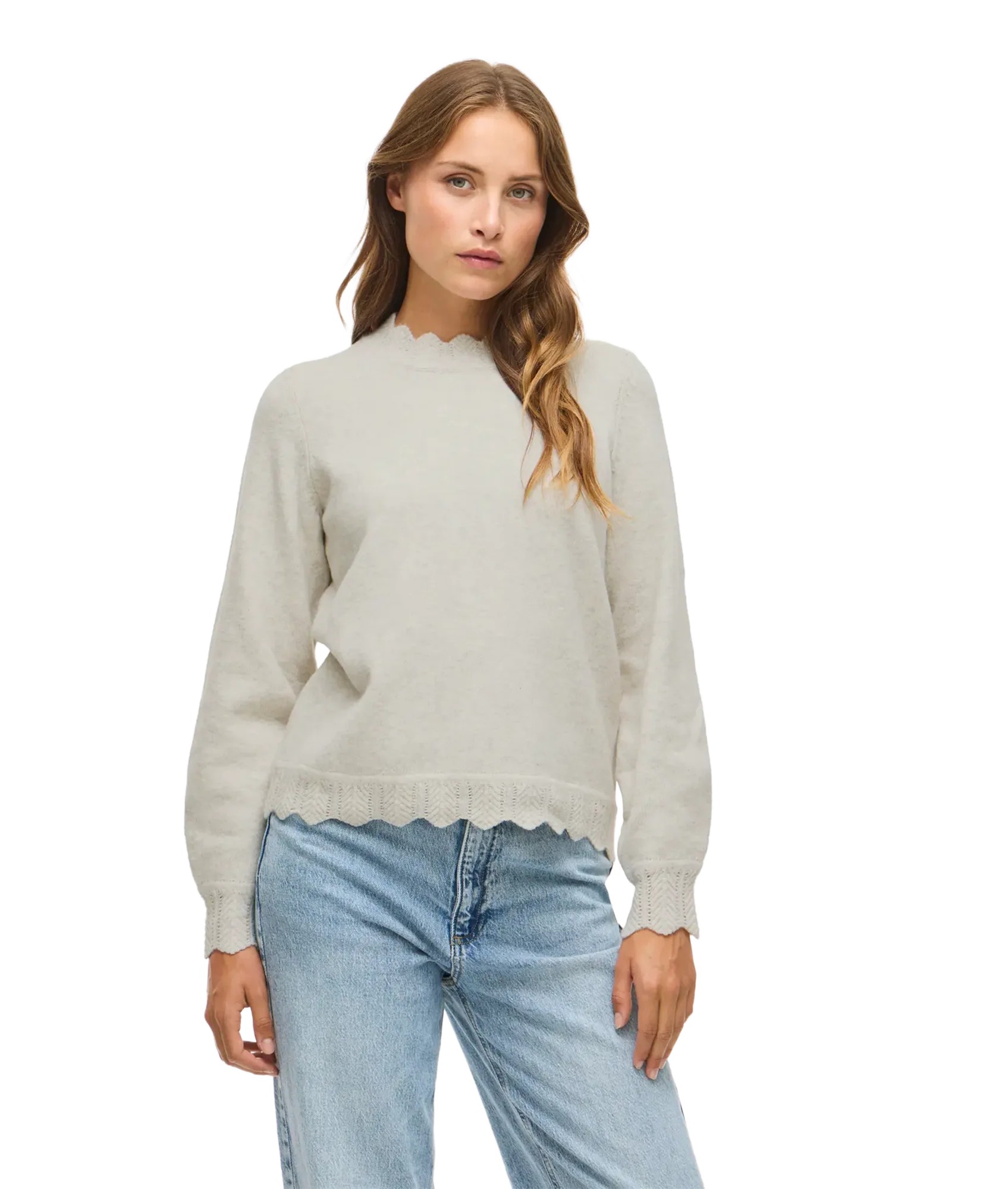 Nikolina O-Neck L/S Knit Top - - Super Light Natural Melan - Image 3