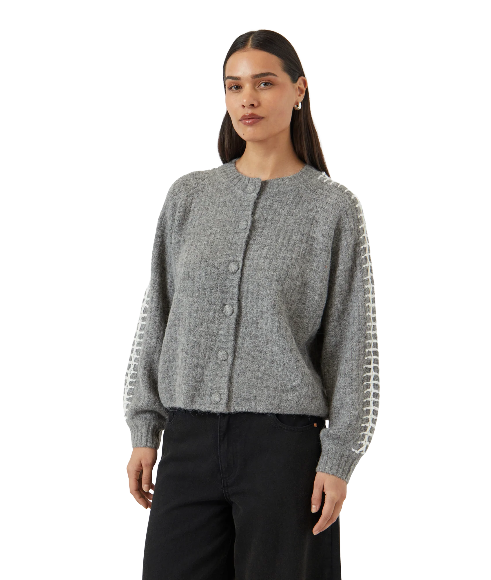 Olly Ls Knit Cardigan - Grey Melange Star White Details - Image 2