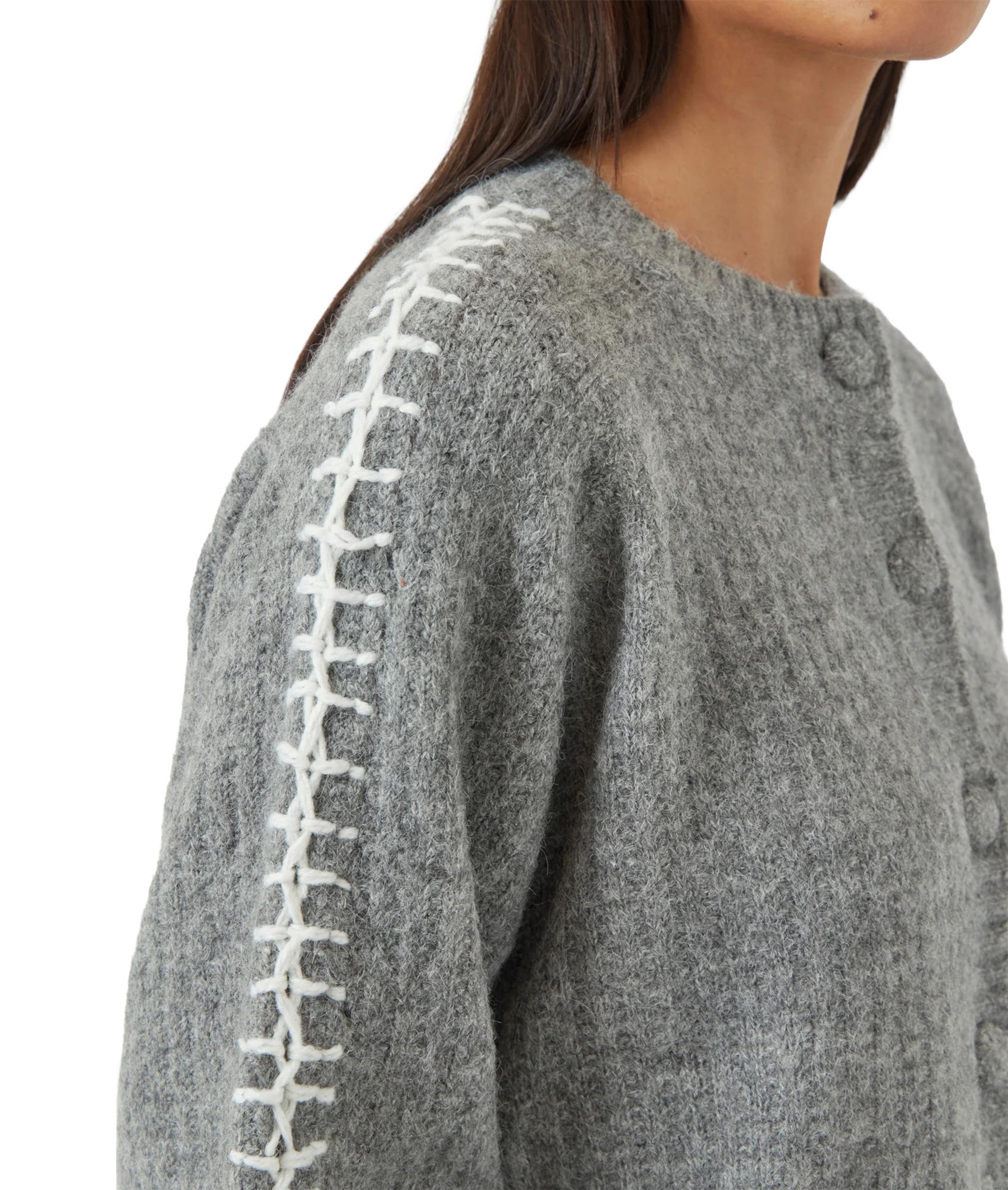Olly Ls Knit Cardigan - Grey Melange Star White Details - Image 4