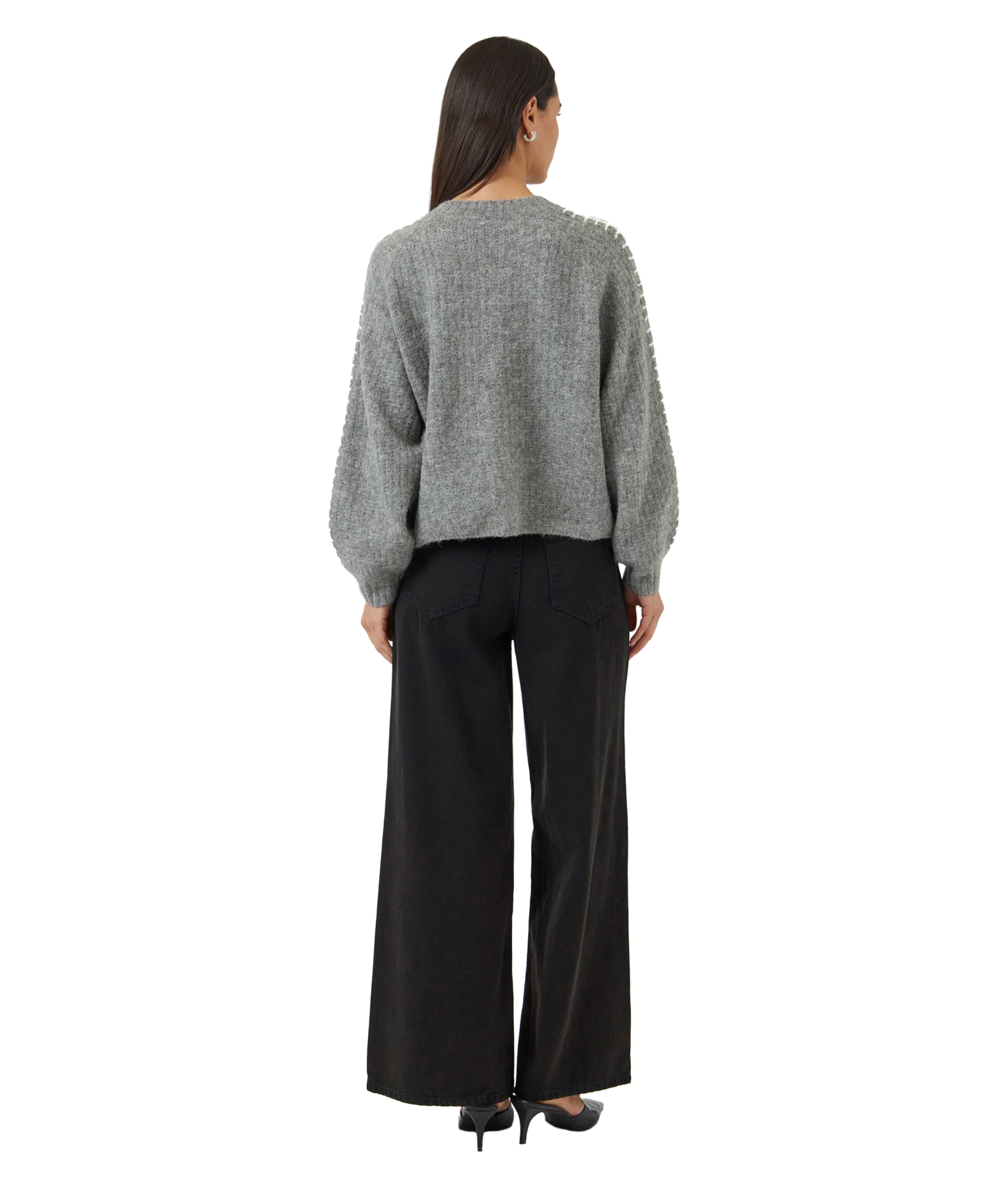 Olly Ls Knit Cardigan - Grey Melange Star White Details - Image 5
