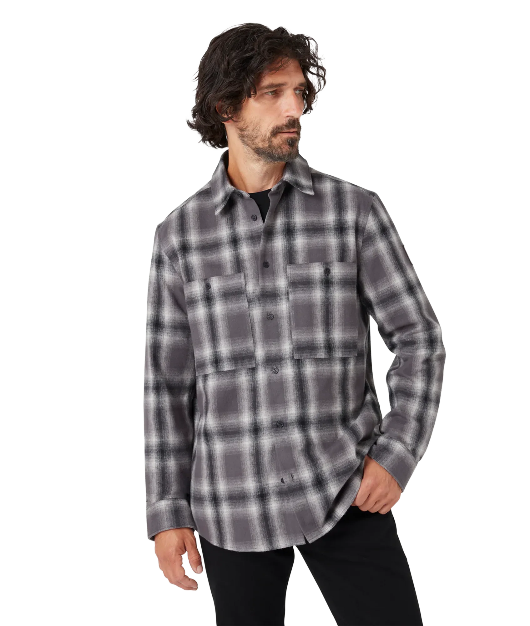 Outpost Flannel Shirt Black/Tornado Grey/Cement Grey - Image 3