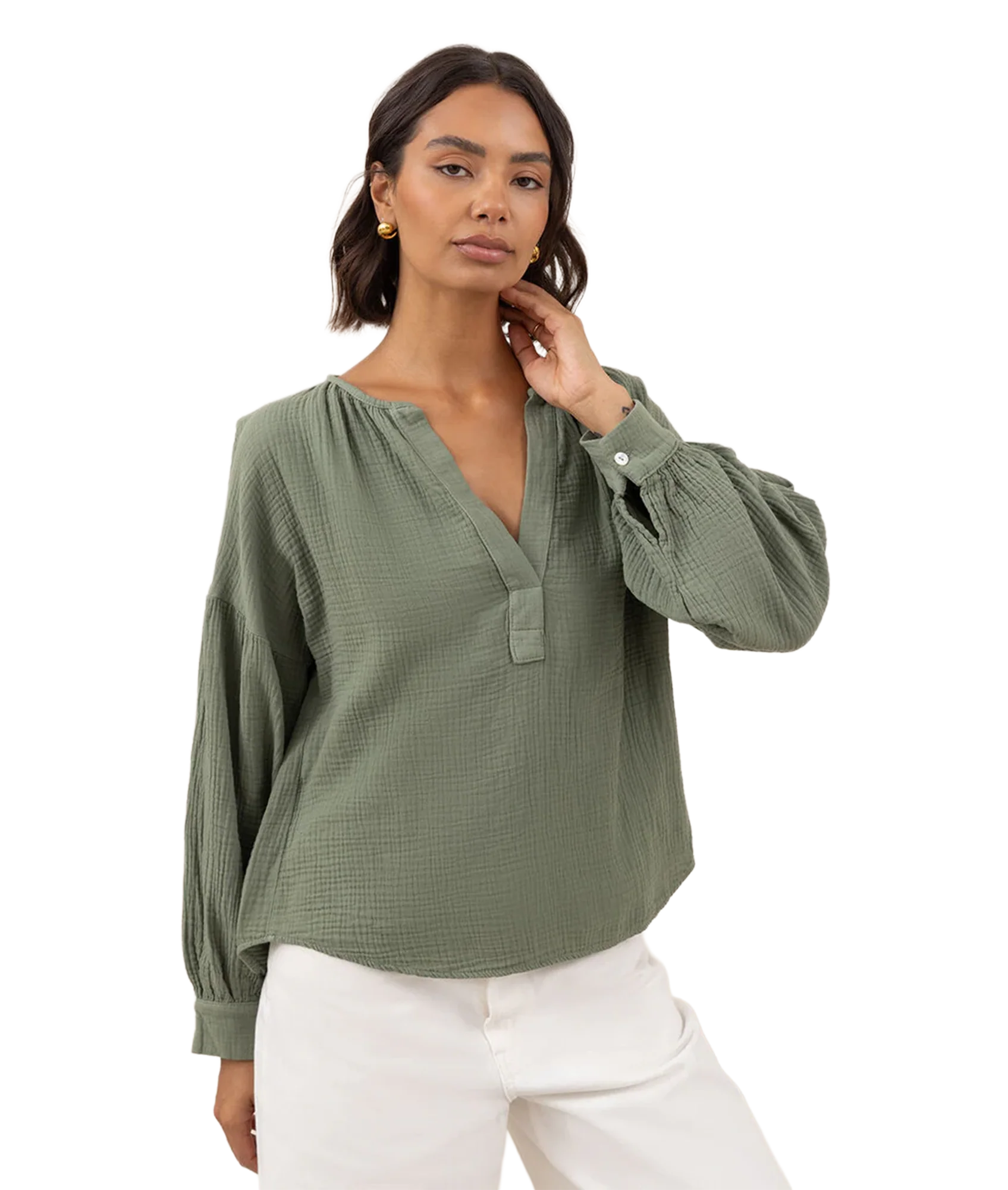 Peach Cotton Shirt - Khaki - Image 2
