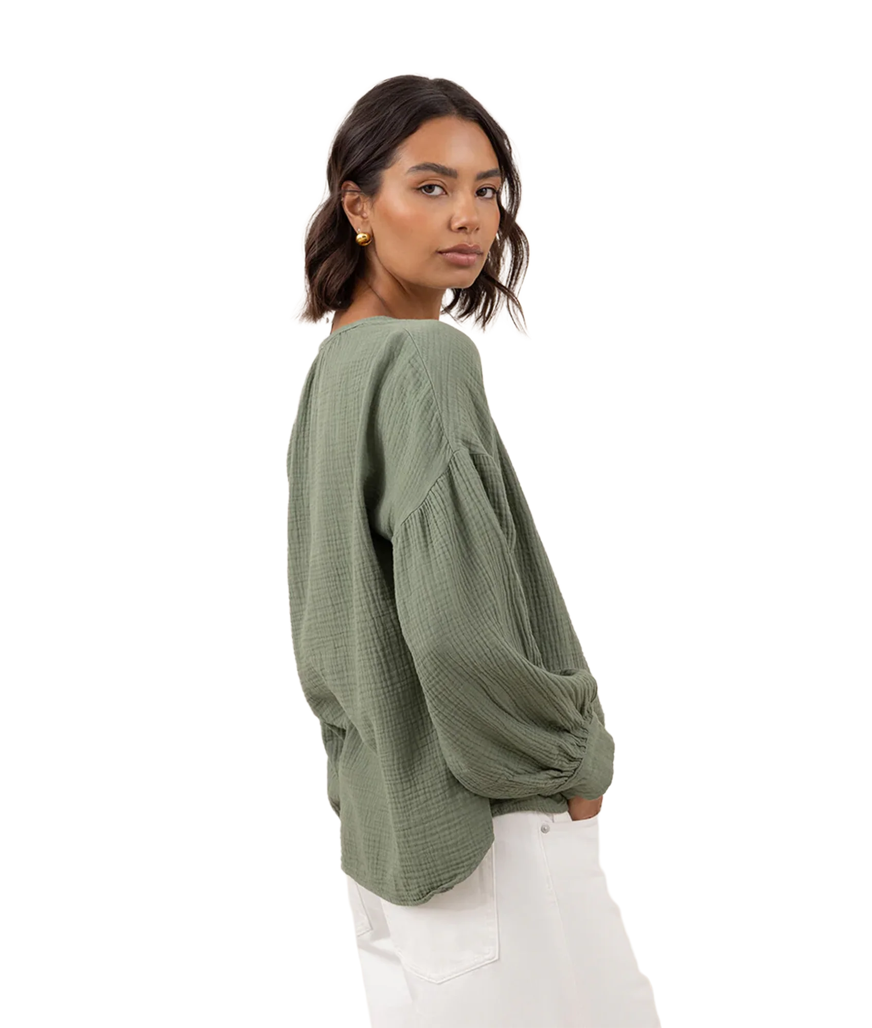 Peach Cotton Shirt - Khaki - Image 4