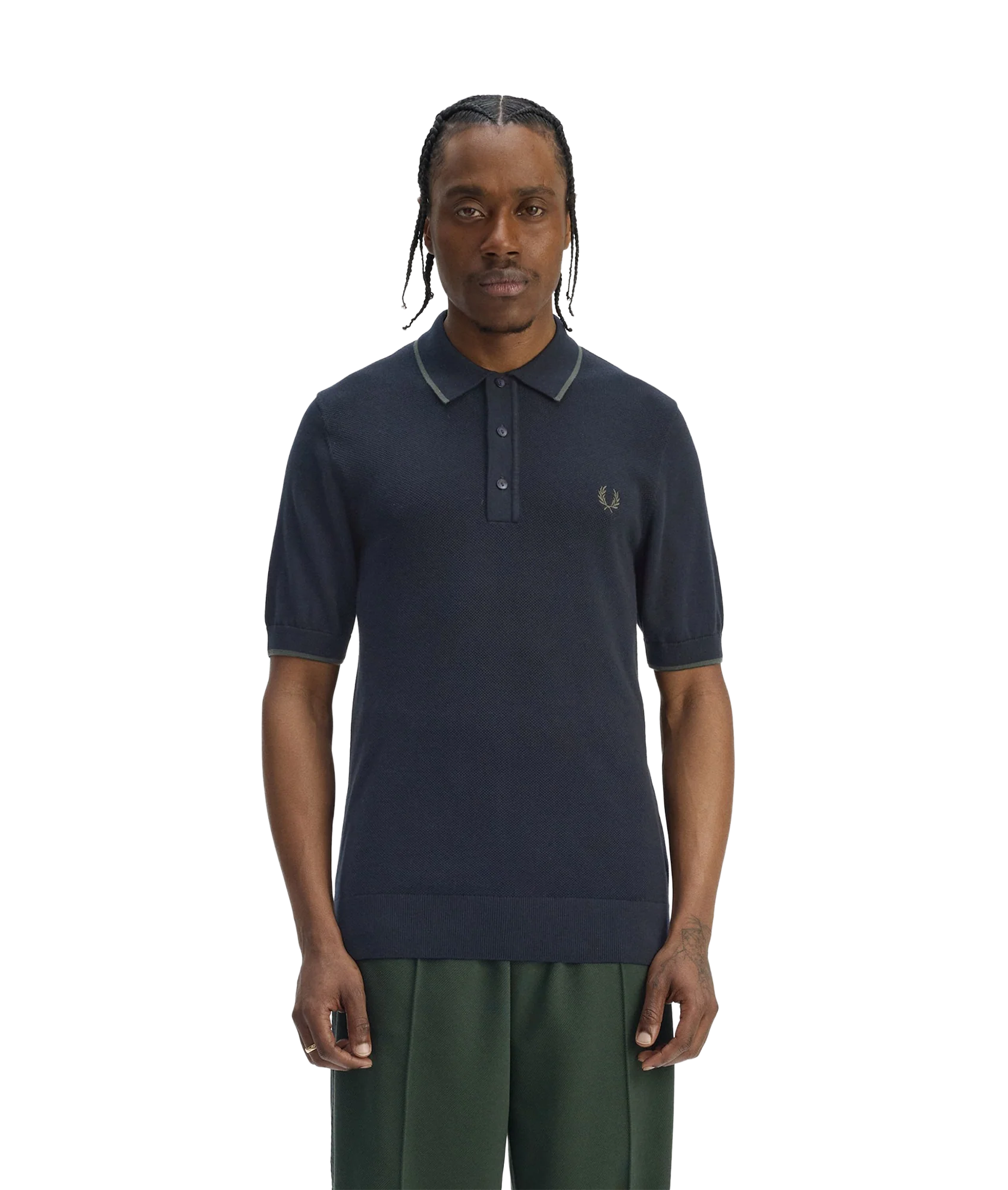 Pique Stitch Knitted Shirt - Navy - Image 3