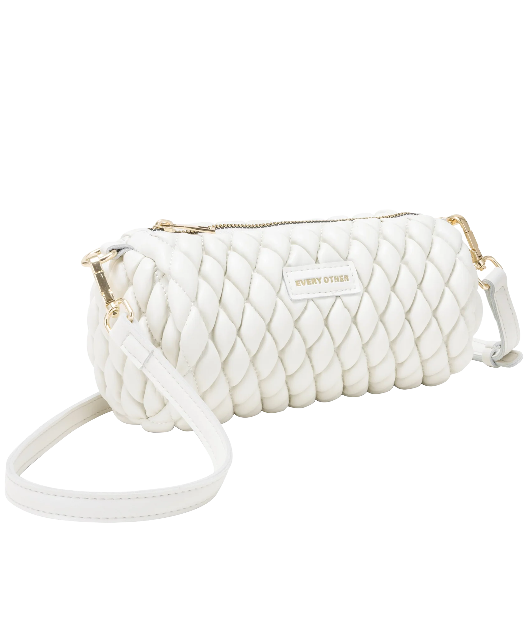 Quilted Barrel Bag - White - Image 4