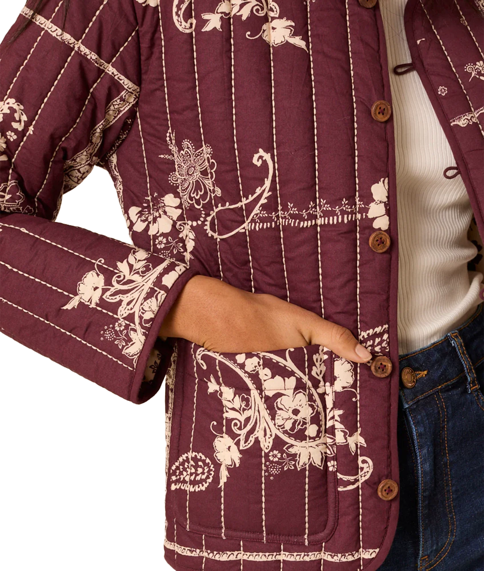 Quilted Printed Jacket - Red - Image 3