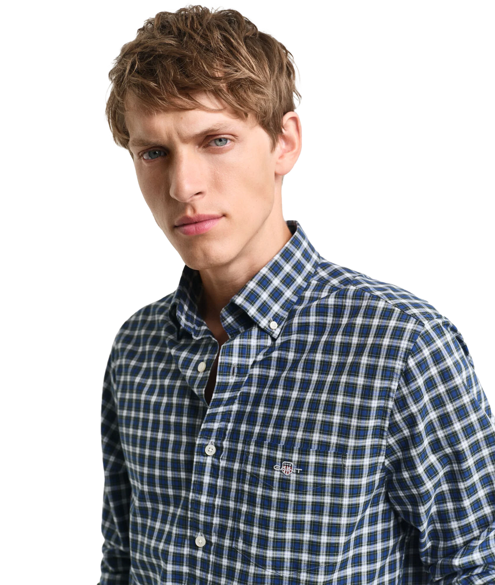 Reg Classic Poplin Tartan Shirt - Blue - Image 4