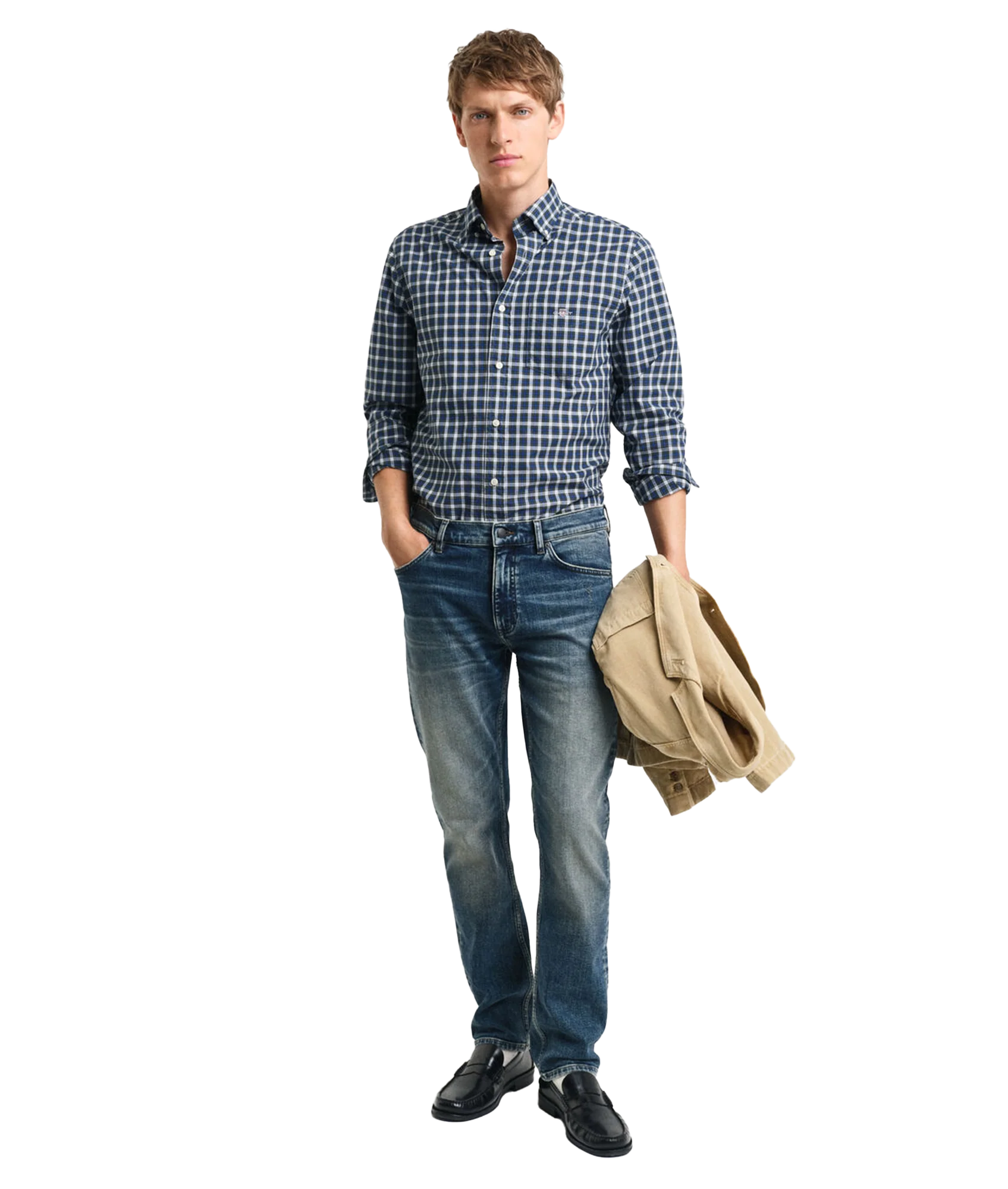 Reg Classic Poplin Tartan Shirt - Blue - Image 5