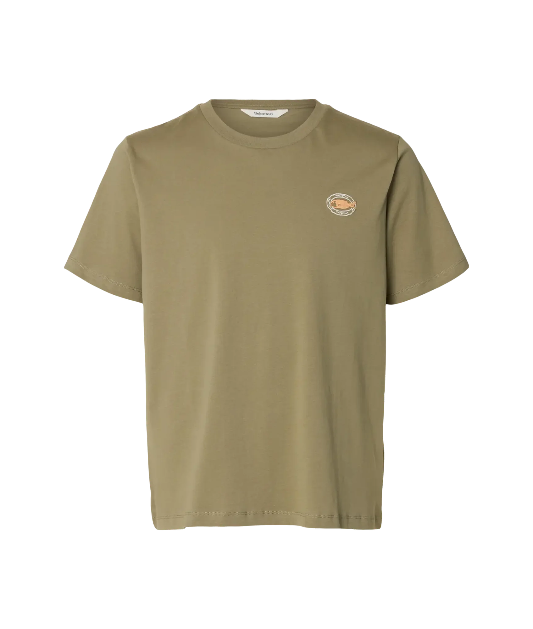 Reg-Salz Emb  Ss O-Neck Tee - Vetiver Fish