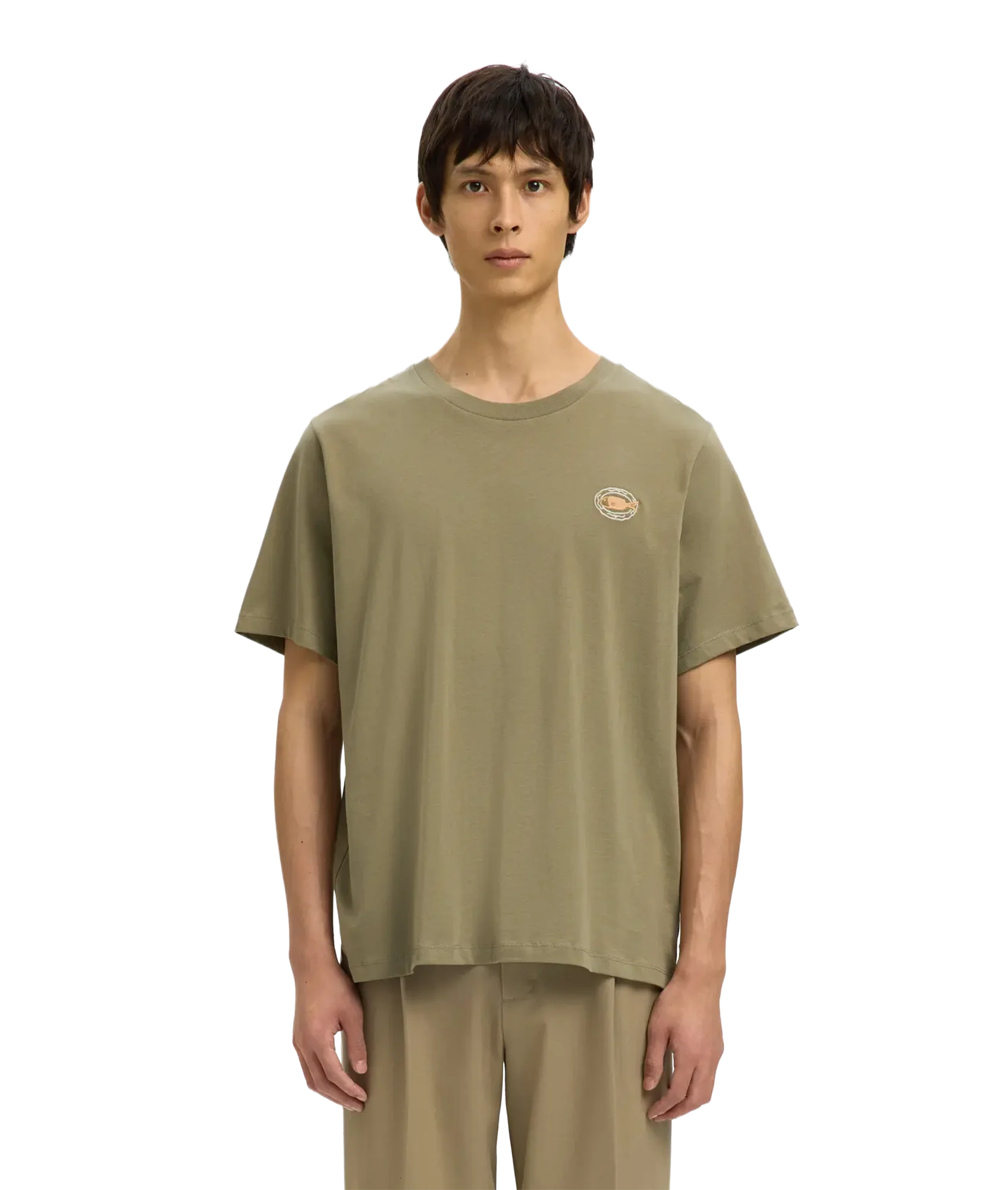 Reg-Salz Emb  Ss O-Neck Tee - Vetiver Fish - Image 2