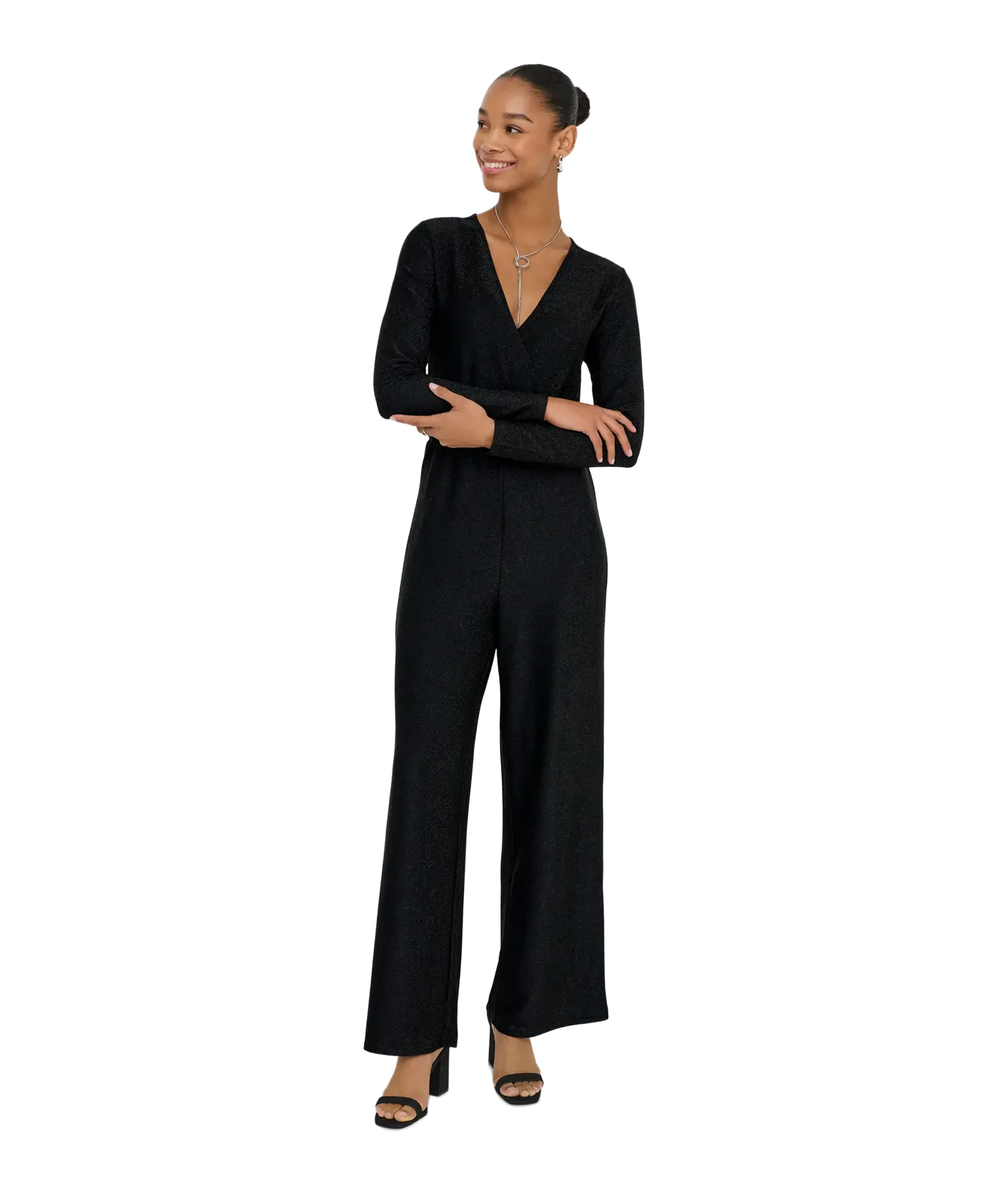 Rich L/S Glitter Jumpsuit Jrs - Black Silver Glitter - Image 2