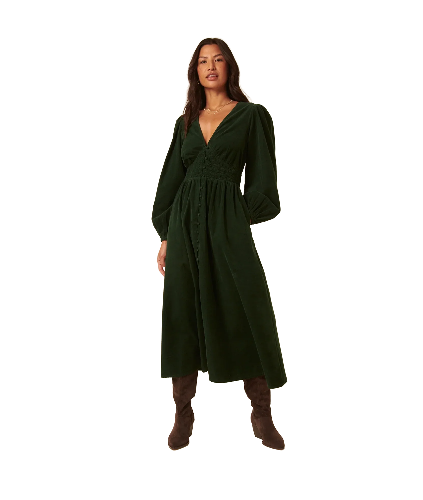 Riley Shirred Waist Midi Dress - Green