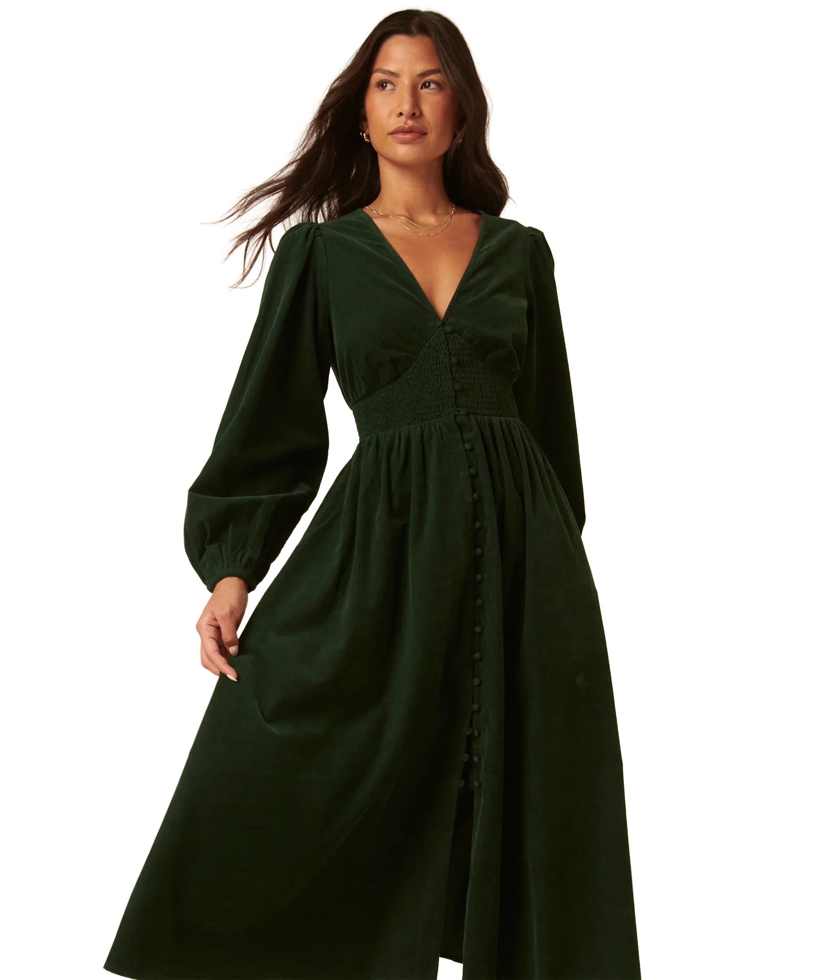 Riley Shirred Waist Midi Dress - Green - Image 2