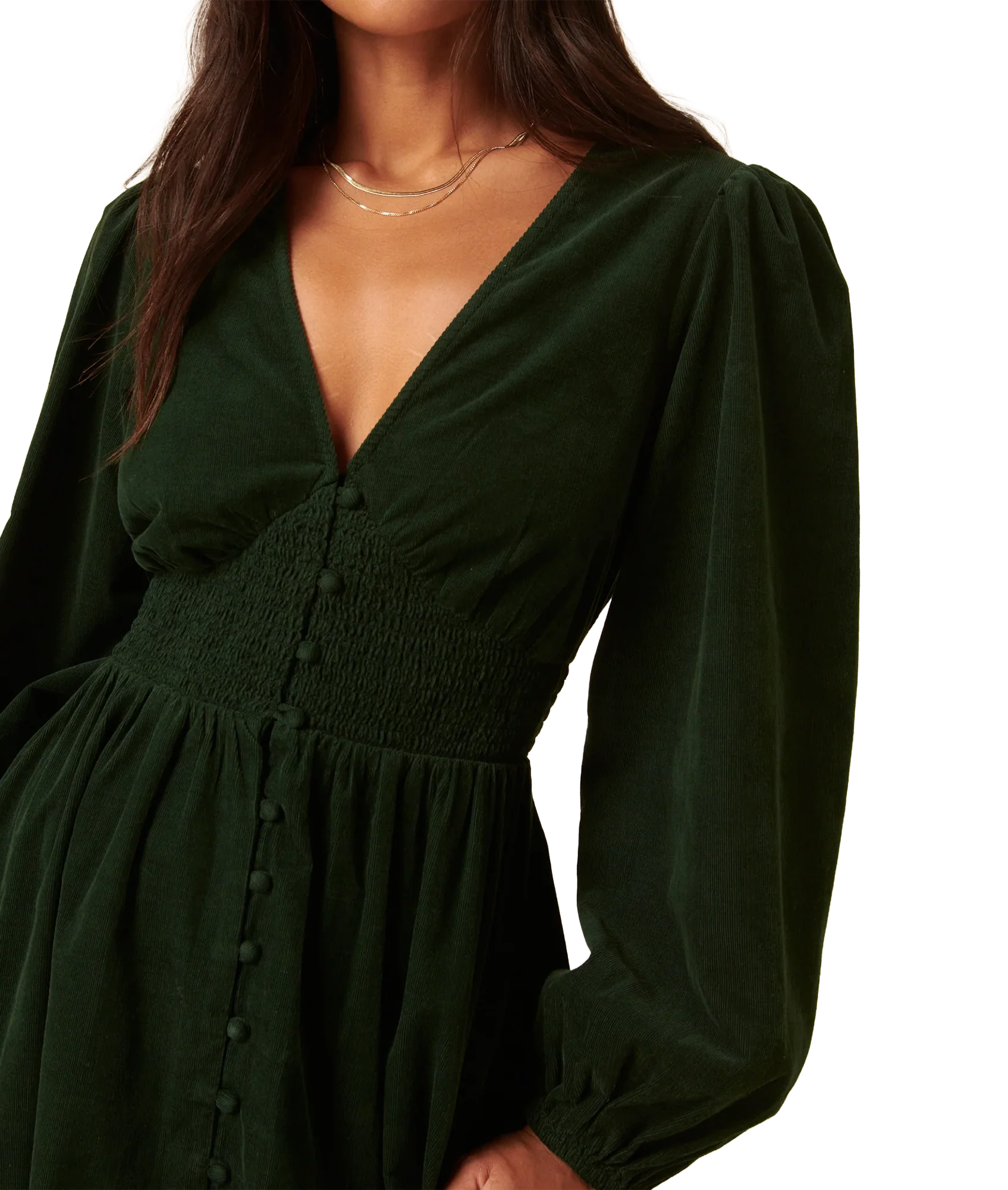 Riley Shirred Waist Midi Dress - Green - Image 3