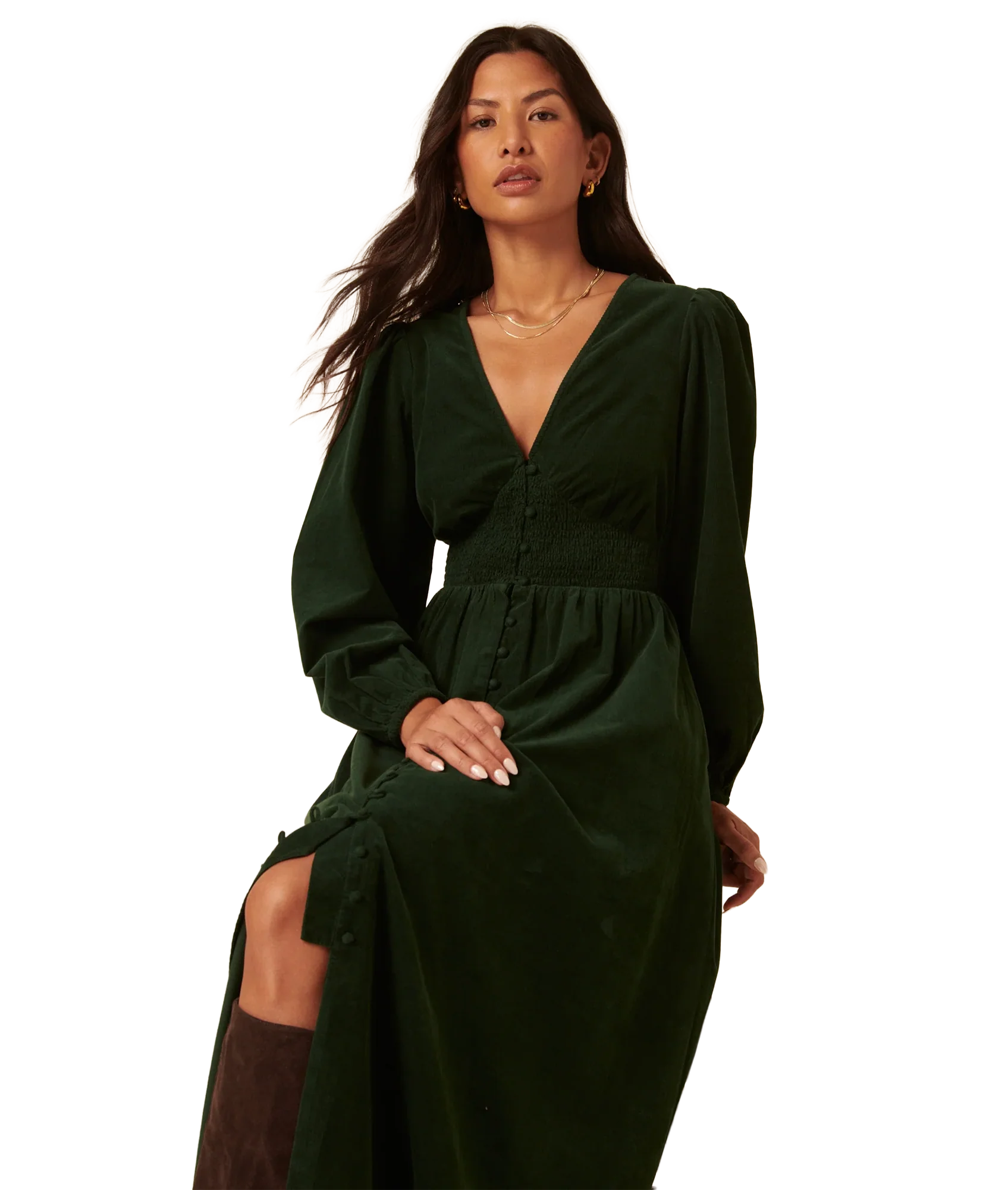 Riley Shirred Waist Midi Dress - Green - Image 4