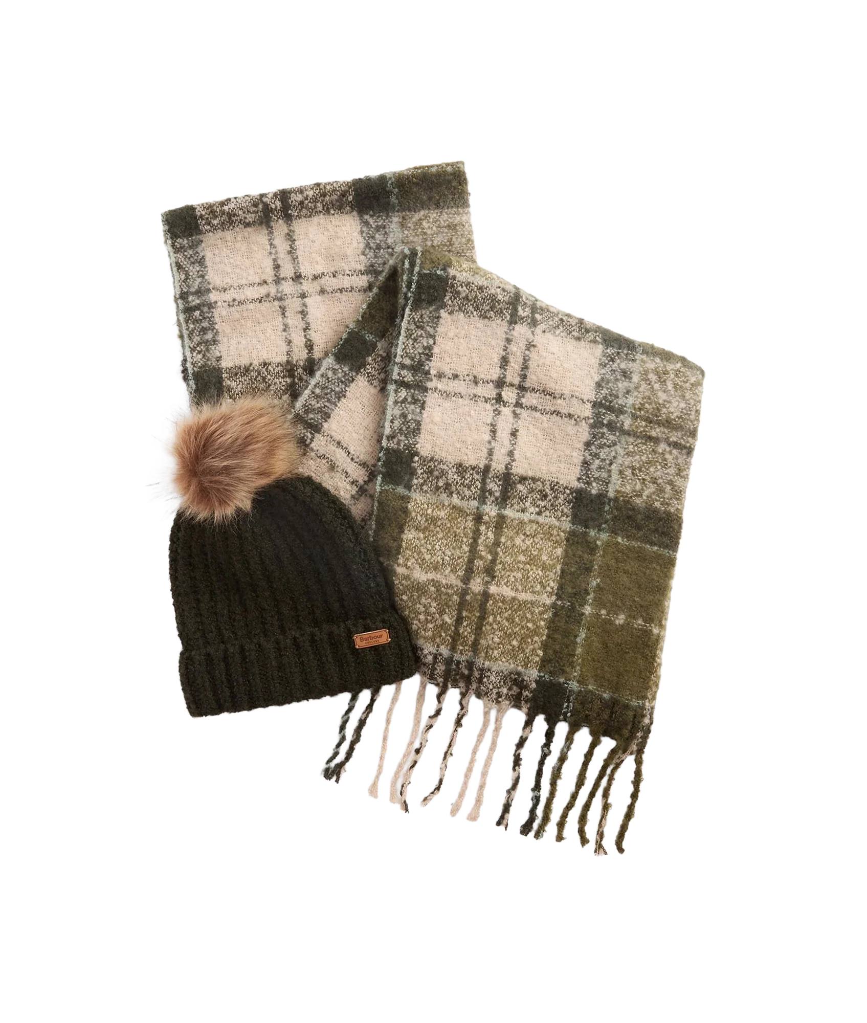 Saltburn Beanie & Tartan Scarf Gift Set - Ancient Loden/Dk Green