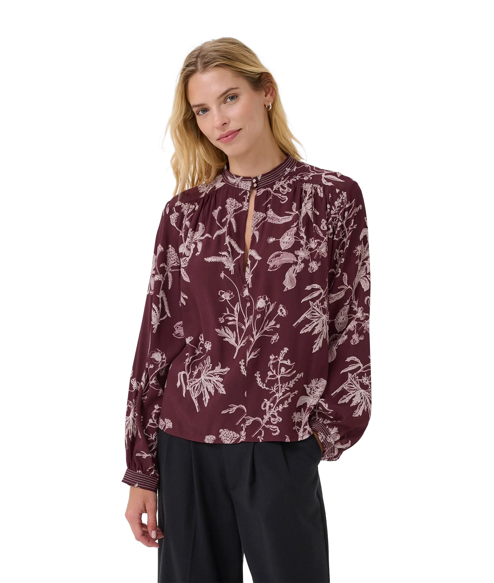 Shiroma Blouse - Tawny Port Botanical Print - Image 3