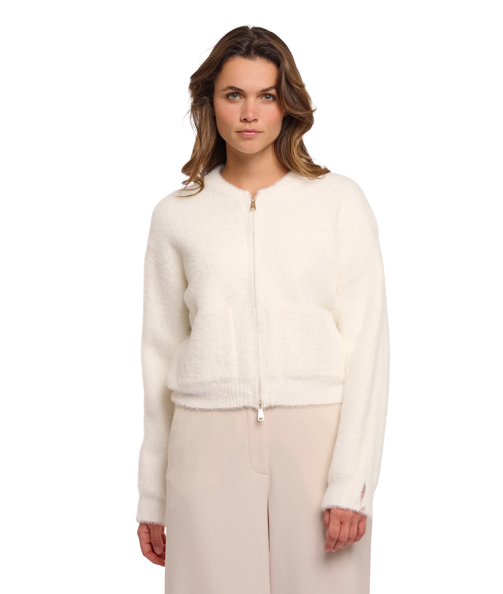 Short Cardigan With Zipper Closure - Snow White