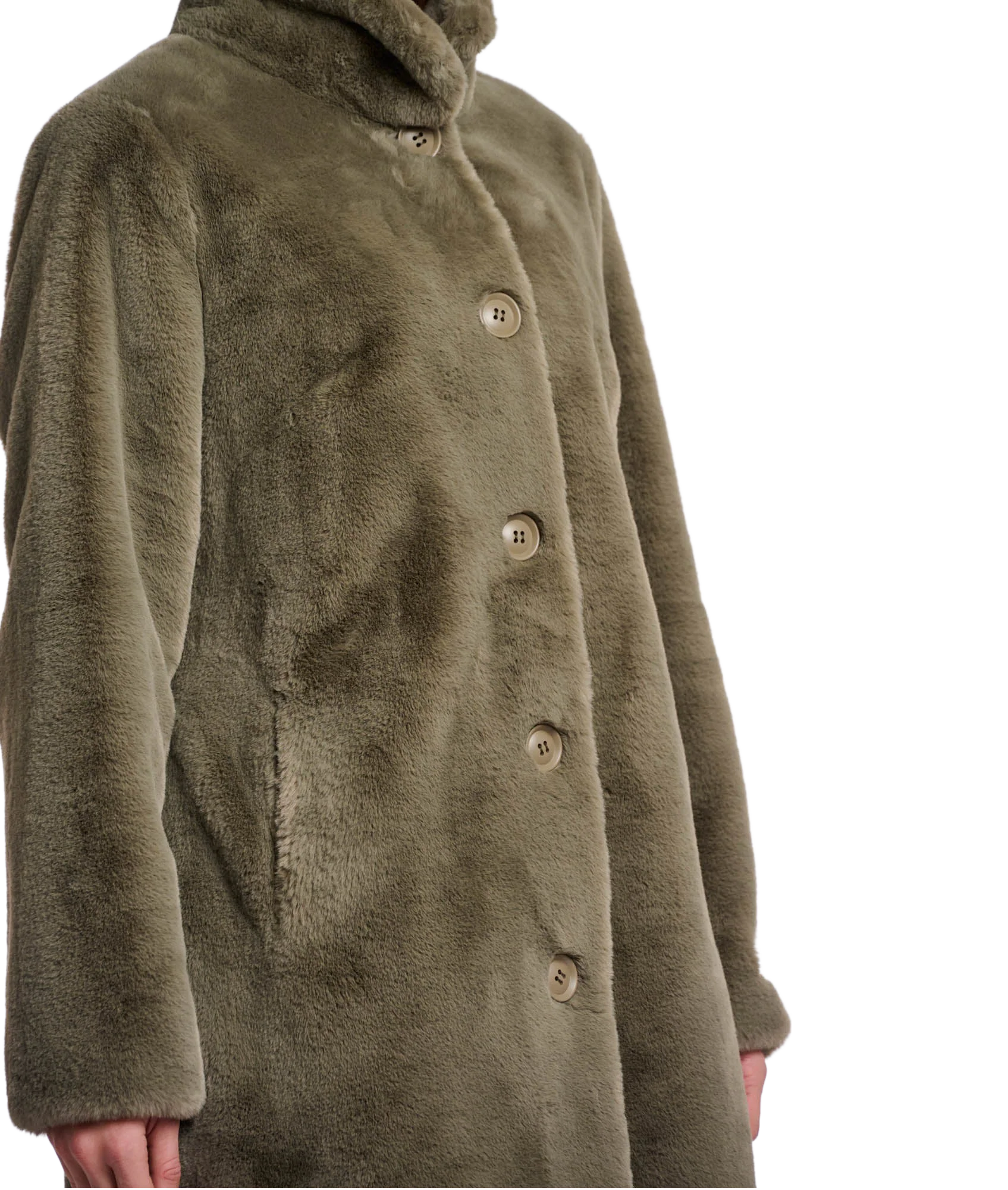 Single Breasted Fake Fur Coat  - Green Ash - Image 3
