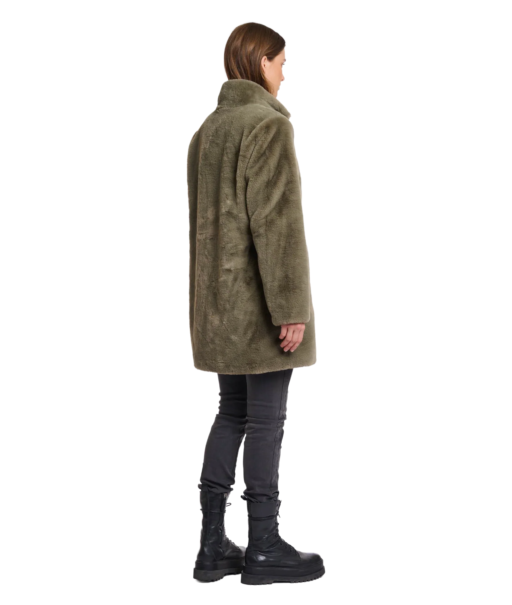 Single Breasted Fake Fur Coat  - Green Ash - Image 4