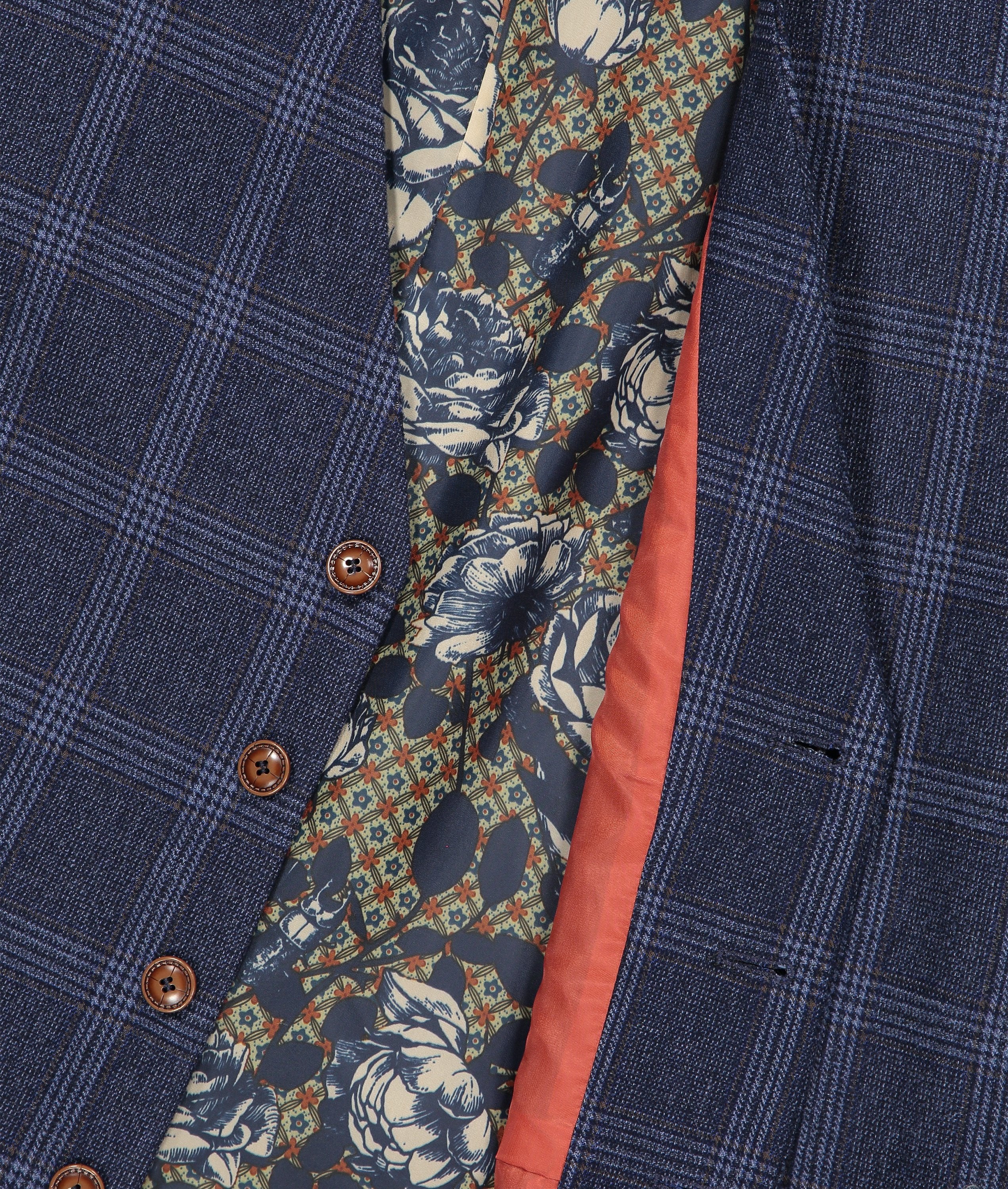 Tweed Overcheck Waistcoat -Navy - Image 3