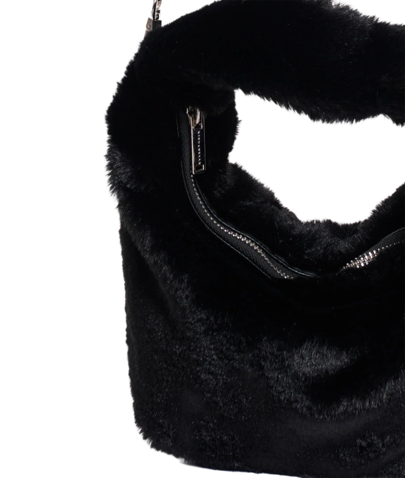 Small Faux Fur Crossbody Bag - Black - Image 3