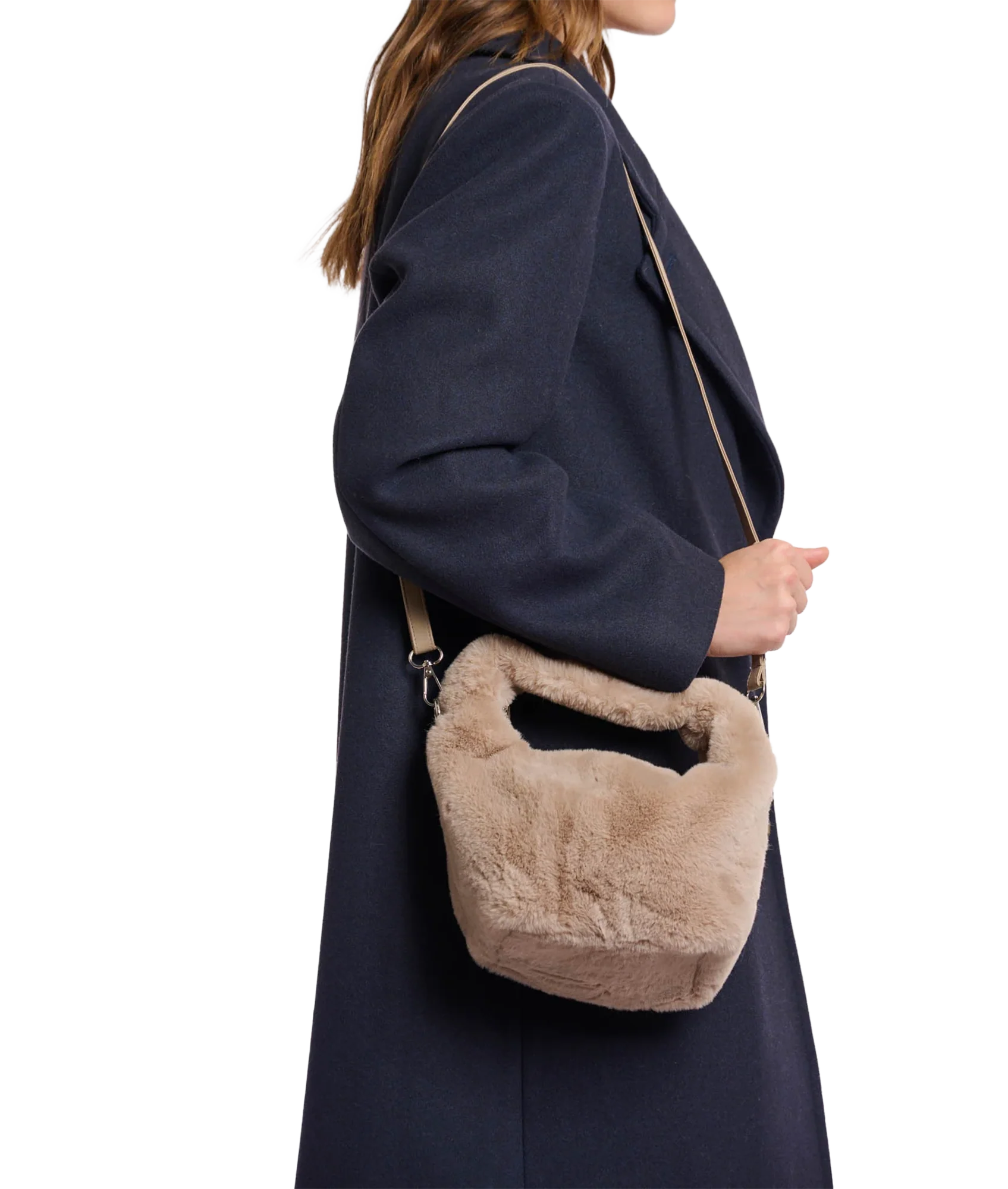 Small Faux Fur Crossbody Bag - Oat - Image 3