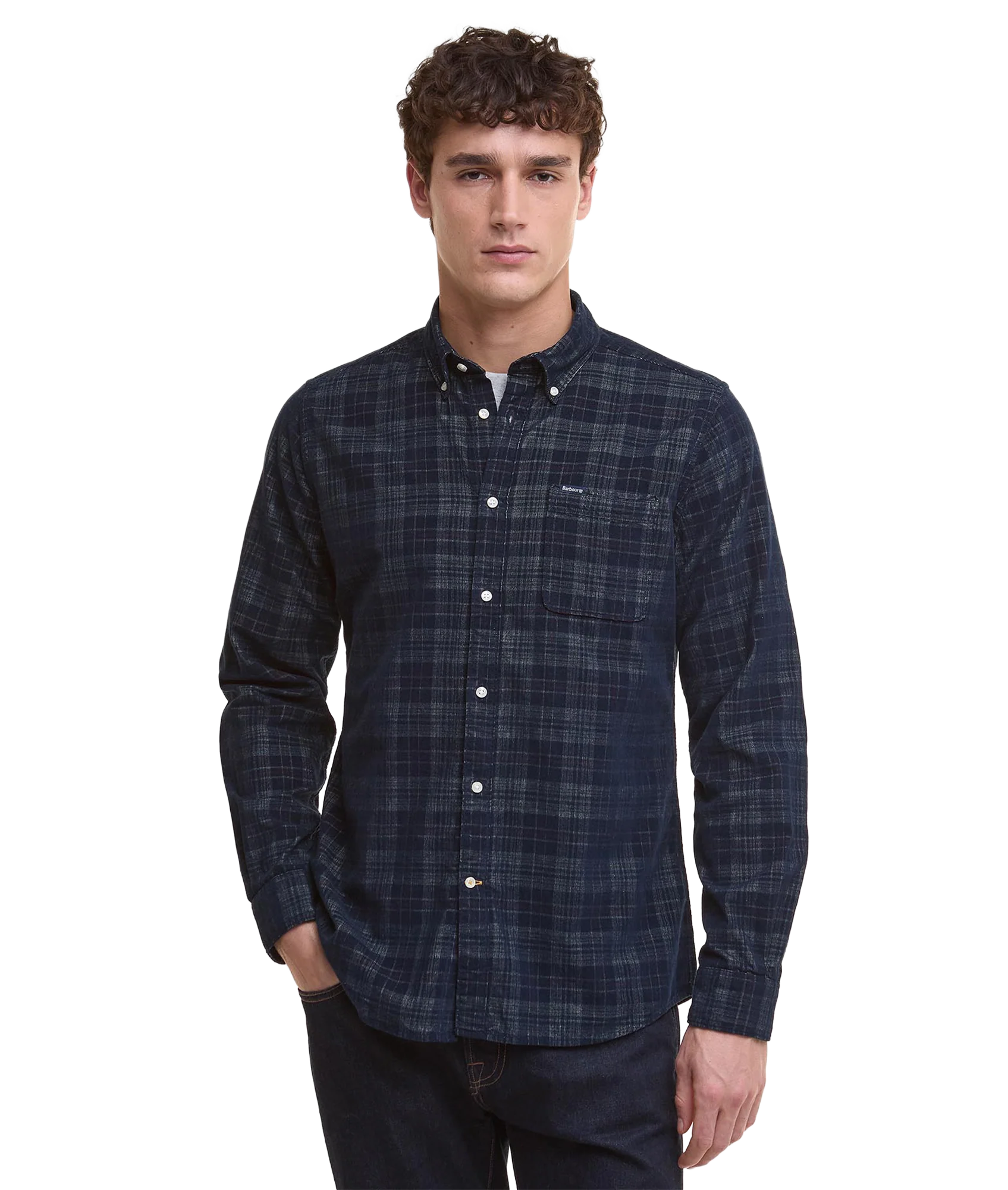 Southfield Tailored Checked Cord Shirt - Dark Navy