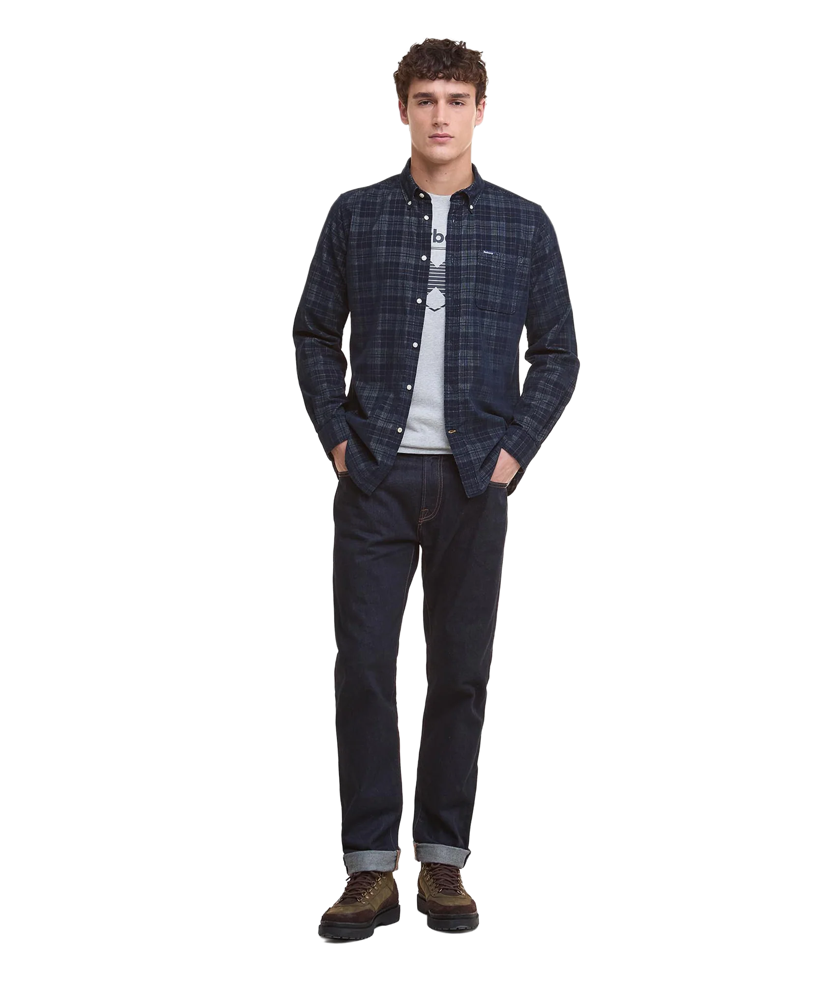 Southfield Tailored Checked Cord Shirt - Dark Navy - Image 2