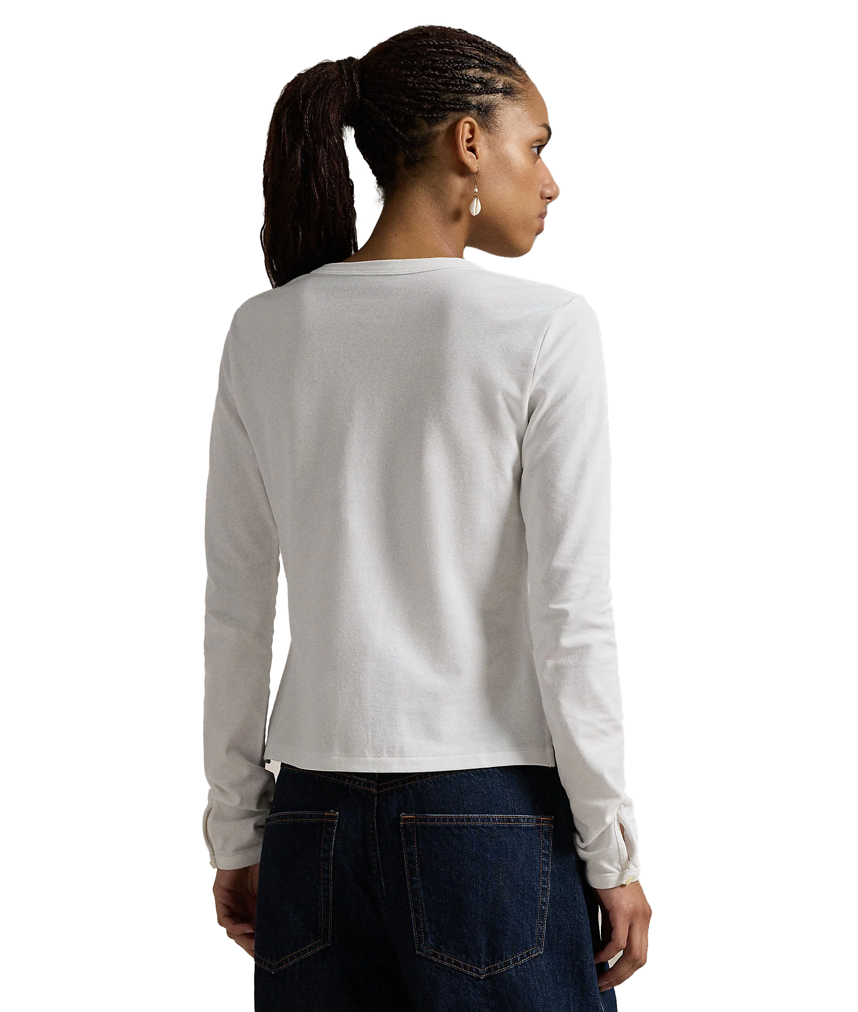 Stretch Mesh Cotton Crewneck Cardigan - White - Image 4