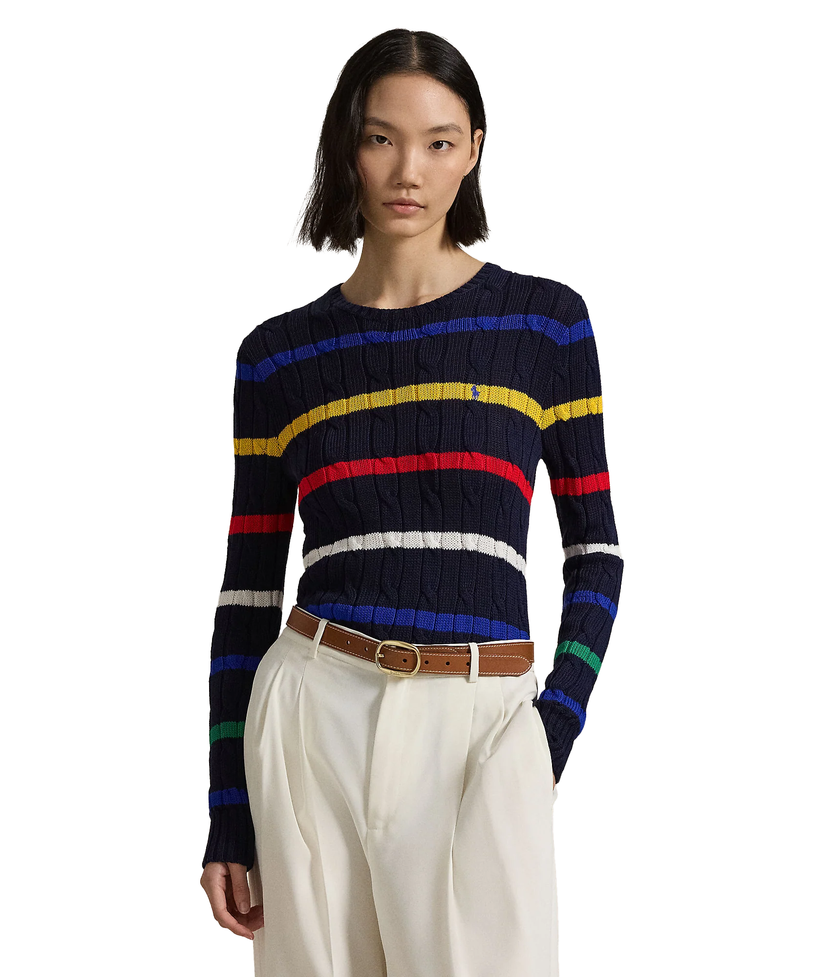 Striped Cable-Knit Cotton Sweater - Multi - Image 2