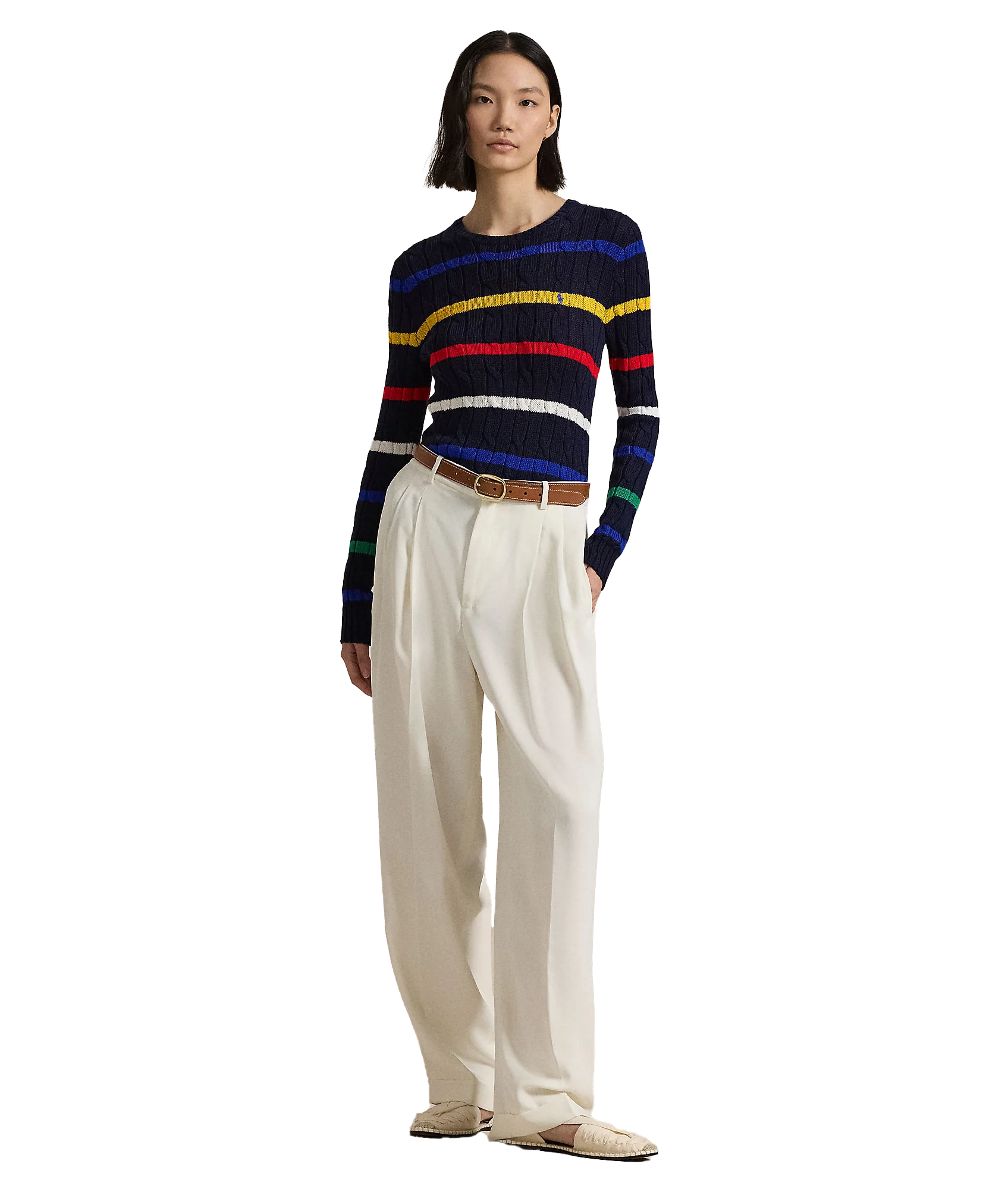 Striped Cable-Knit Cotton Sweater - Multi - Image 3