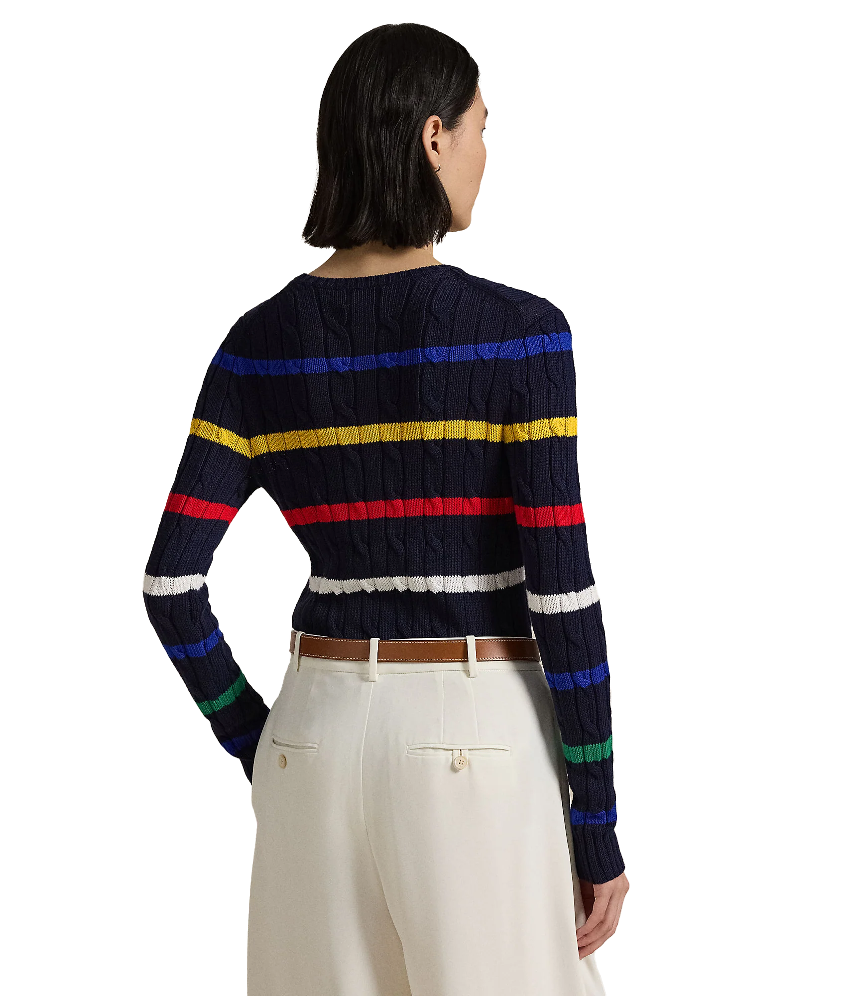 Striped Cable-Knit Cotton Sweater - Multi - Image 4