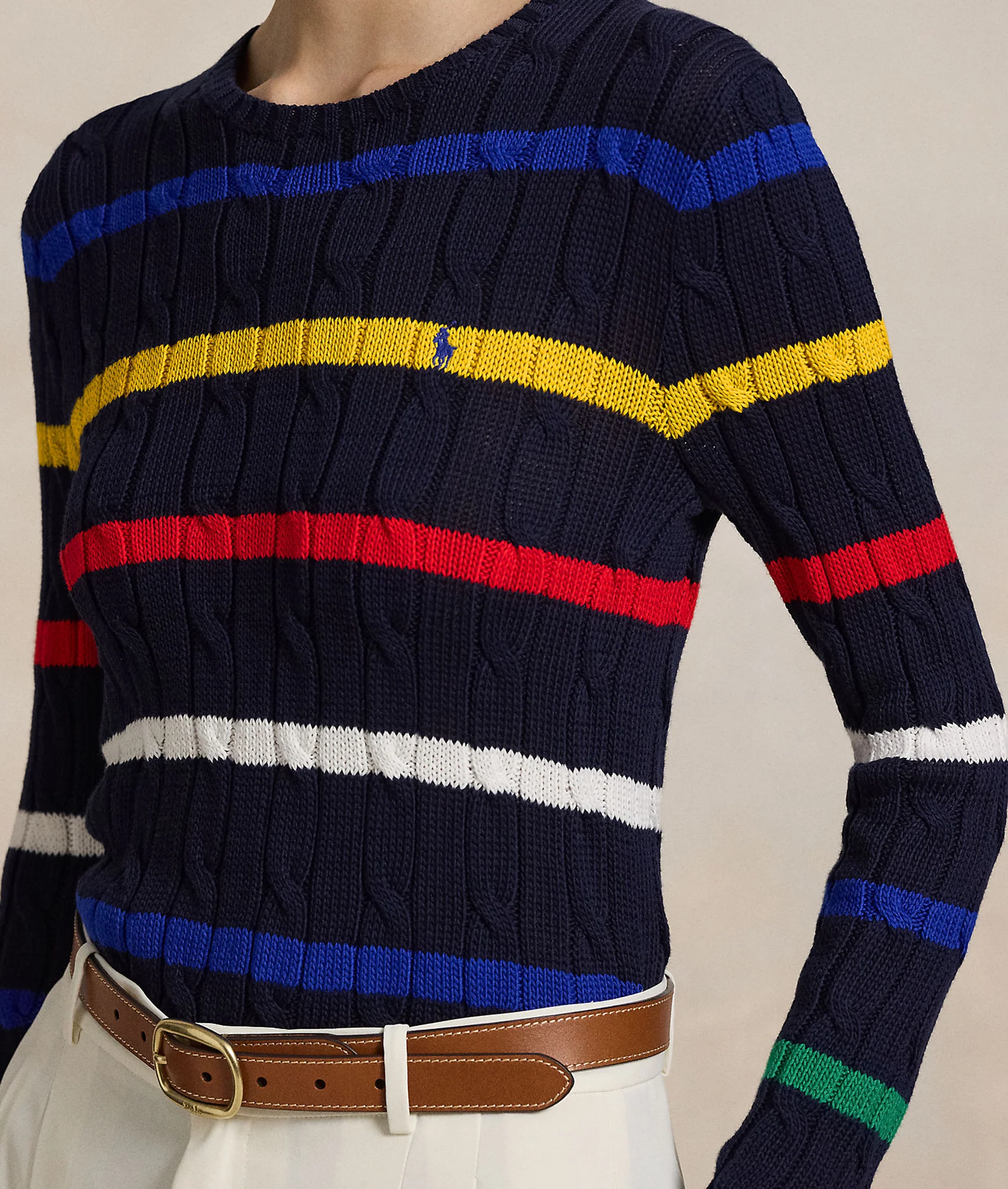 Striped Cable-Knit Cotton Sweater - Multi - Image 5