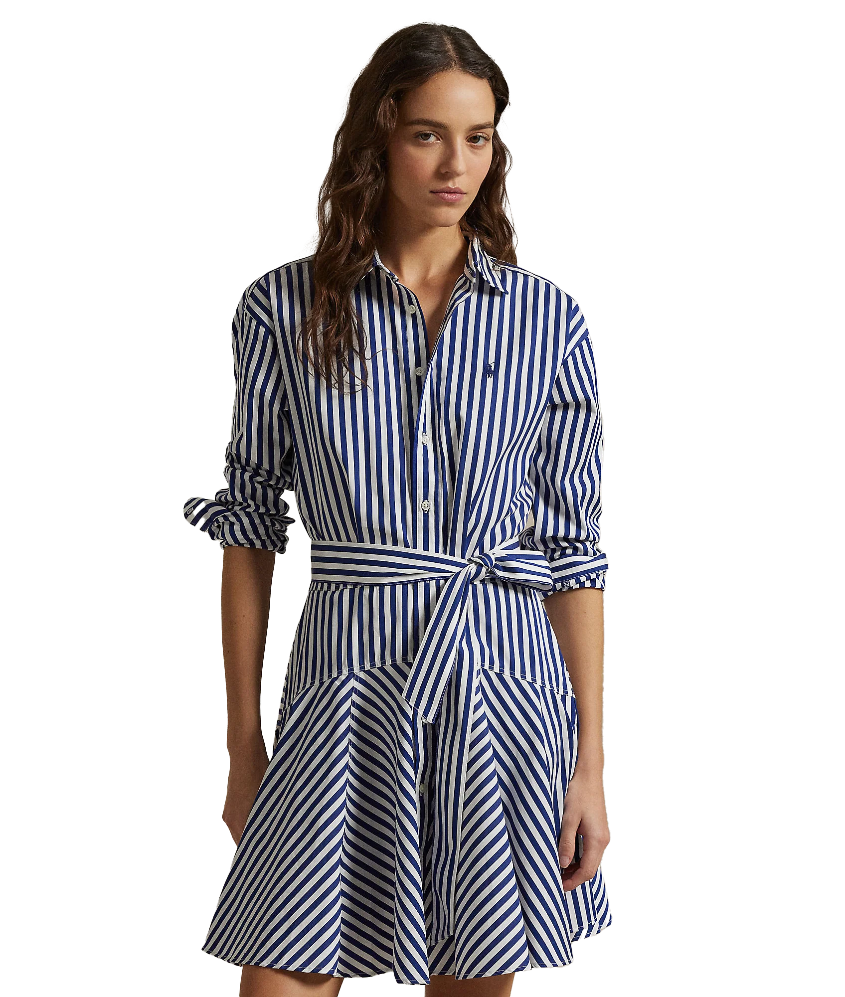 Striped Cotton Paneled Shirtdress - Blue - Image 3