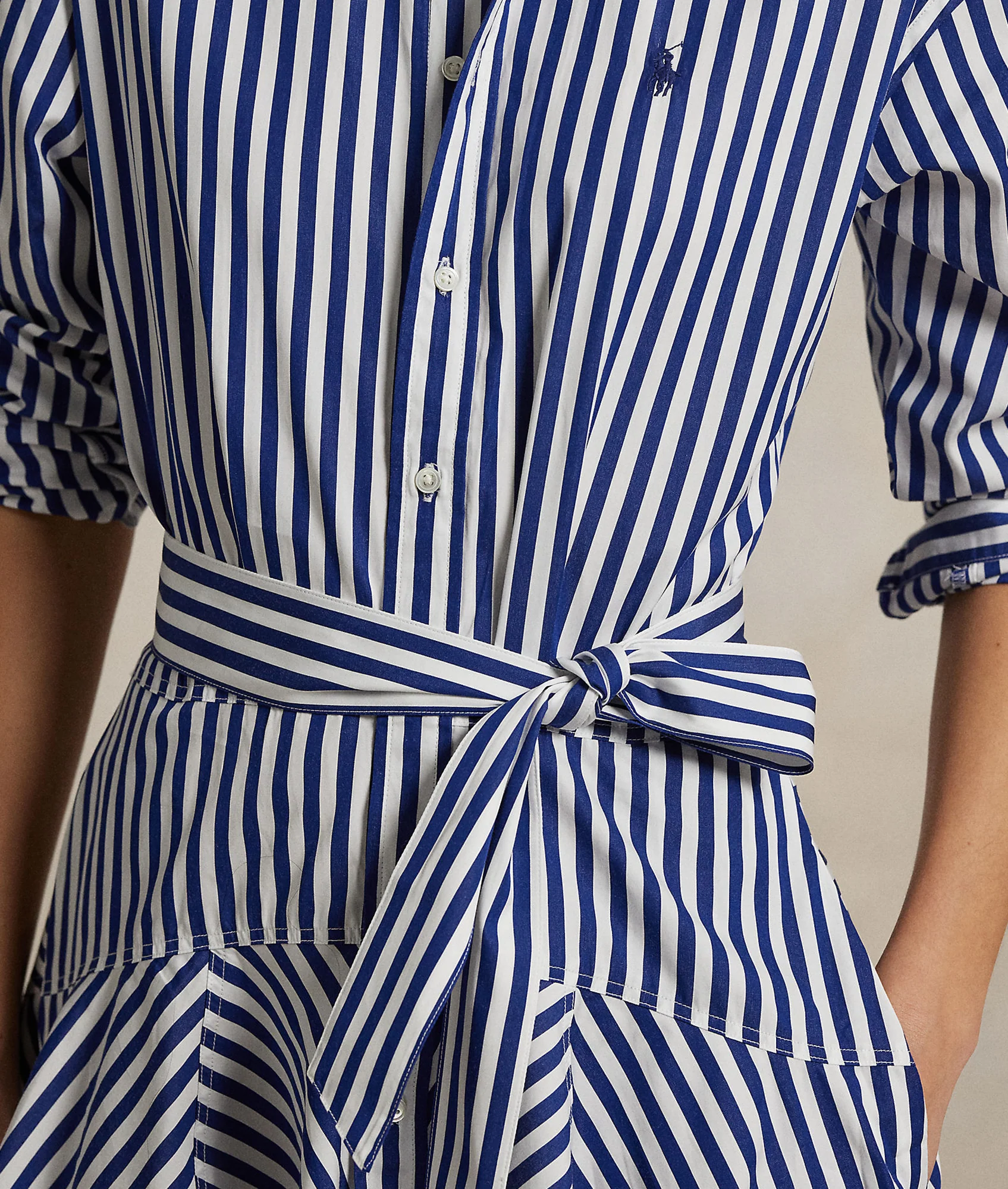 Striped Cotton Paneled Shirtdress - Blue - Image 5