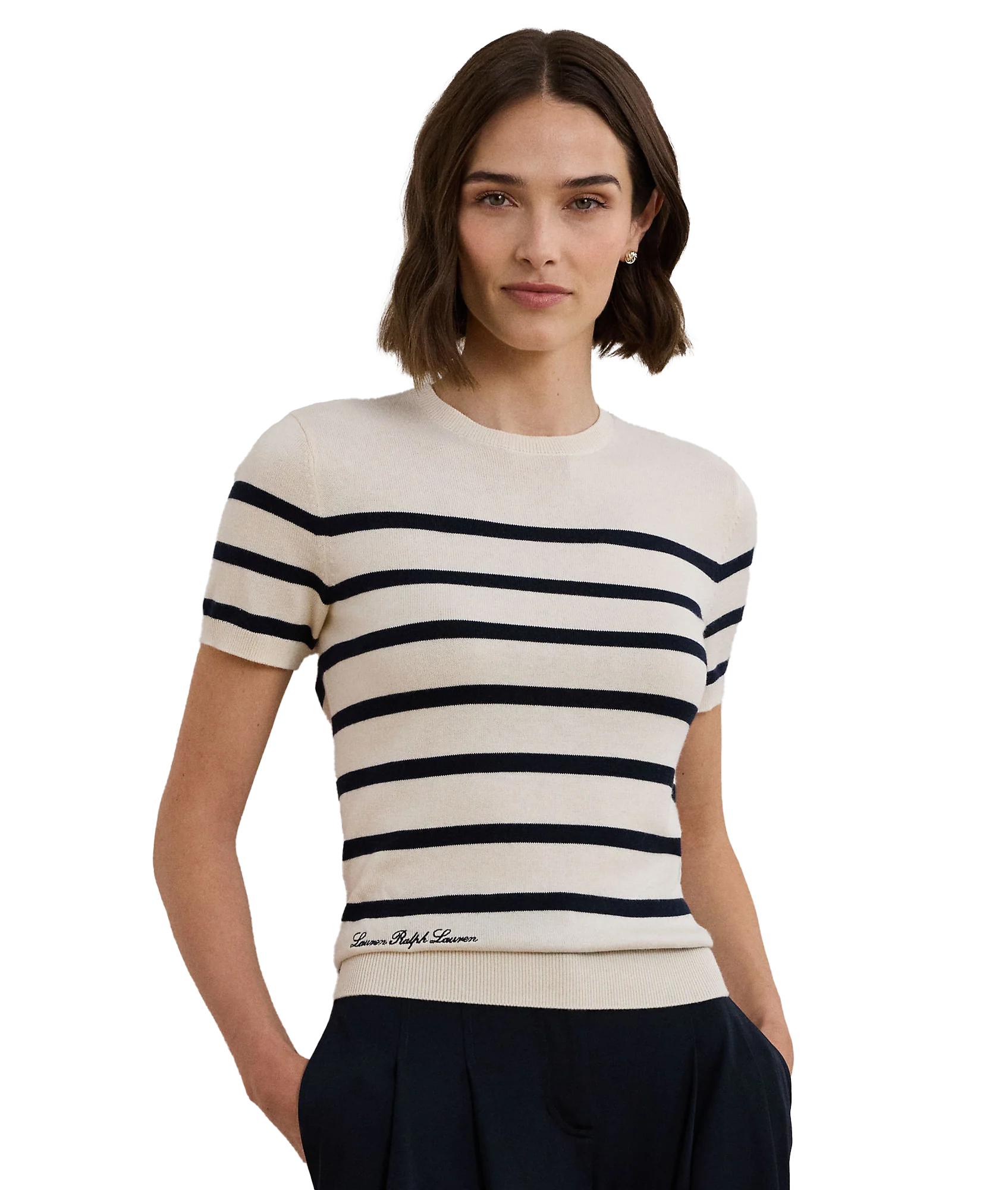 Striped Short-Sleeve Sweater - Multi - Image 3