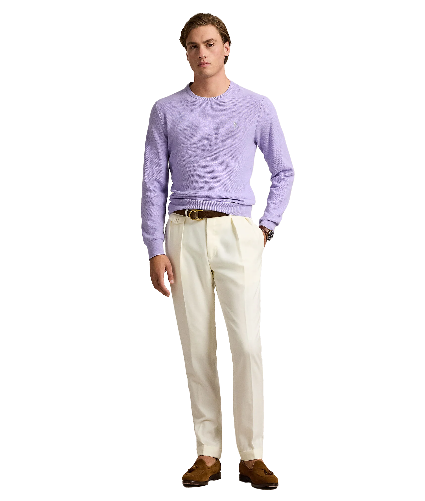 Textured Cotton Crewneck Sweater - Purple - Image 3
