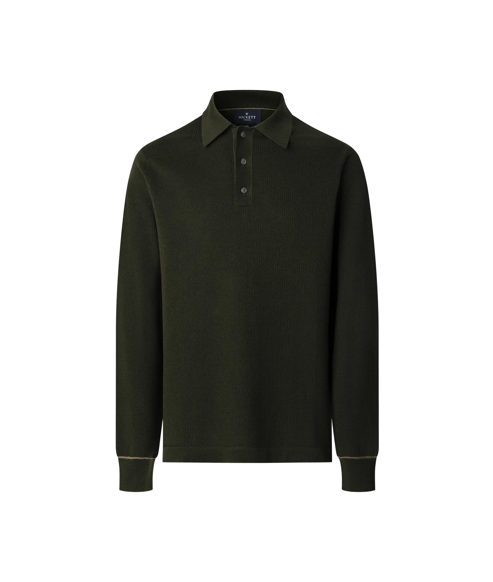 Textured Knit Ls Polo - Hunter Green