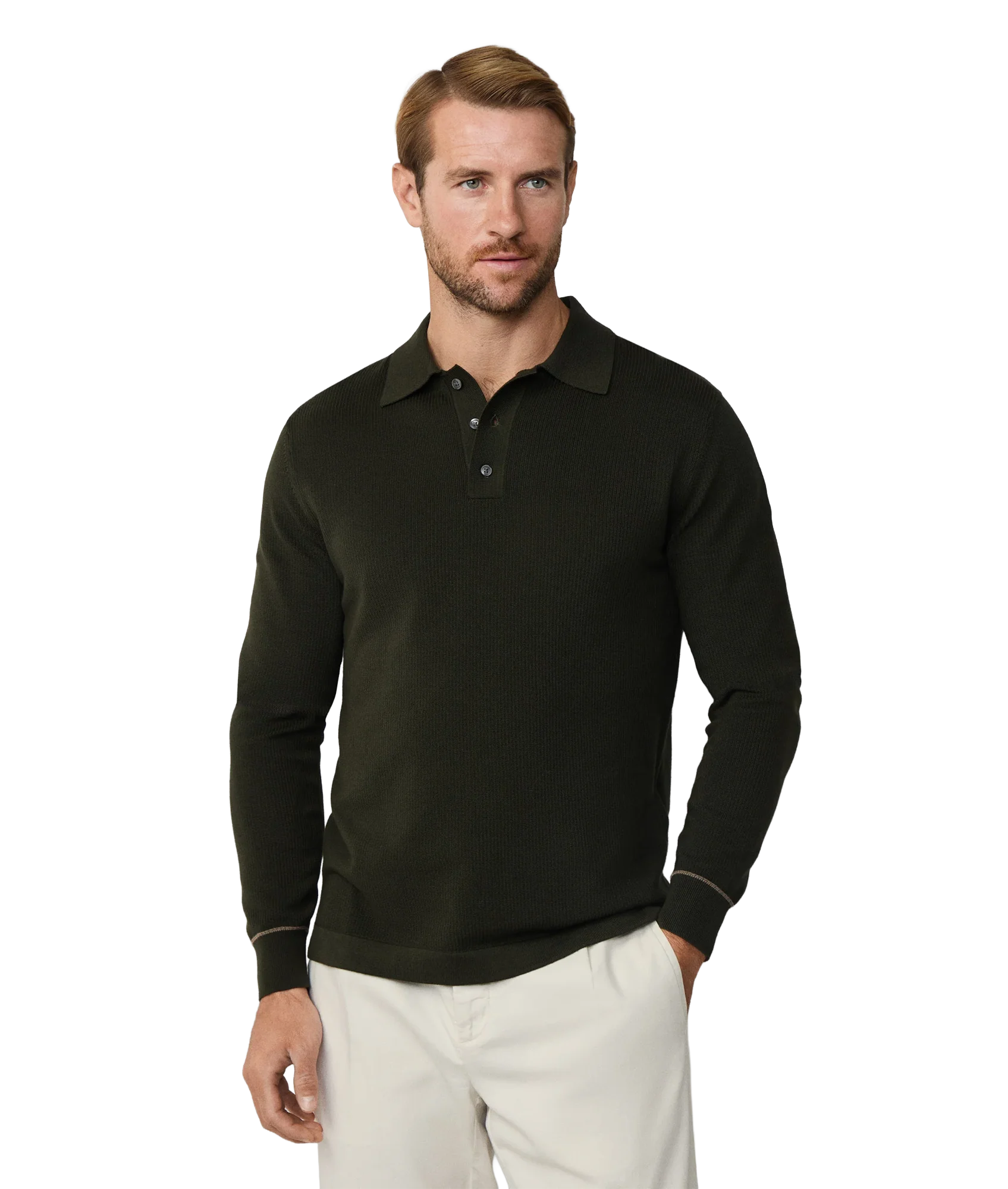 Textured Knit Ls Polo - Hunter Green - Image 3