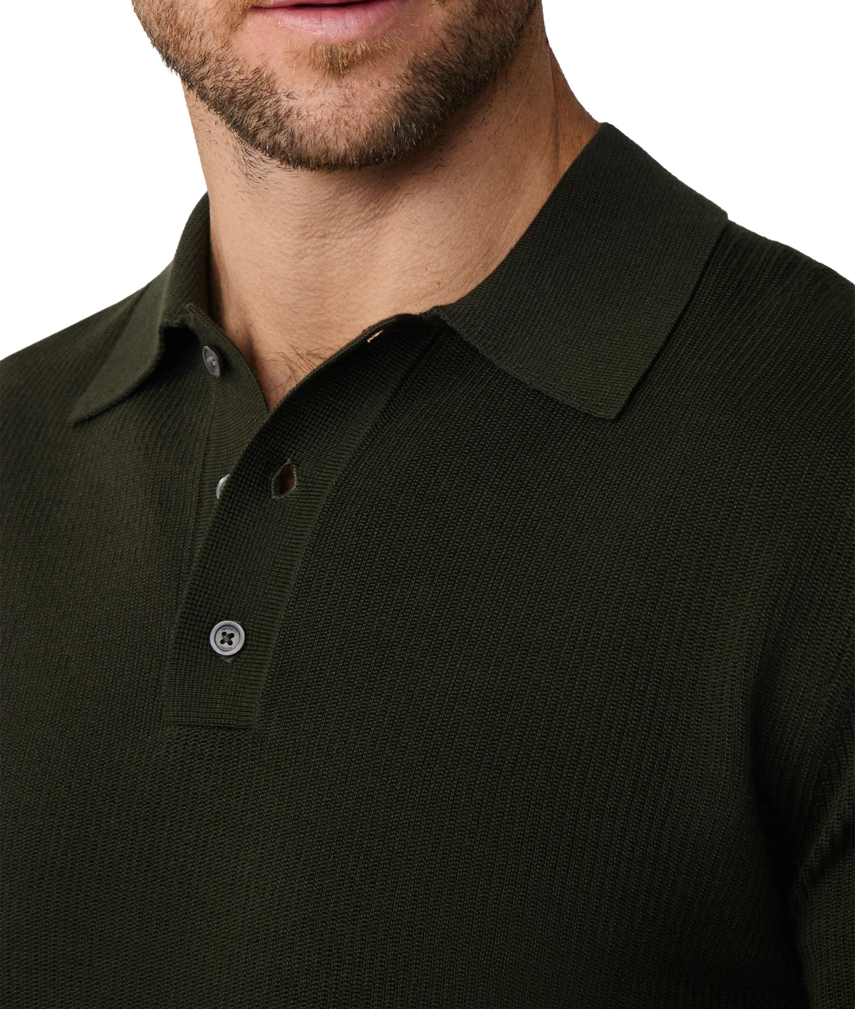 Textured Knit Ls Polo - Hunter Green - Image 4
