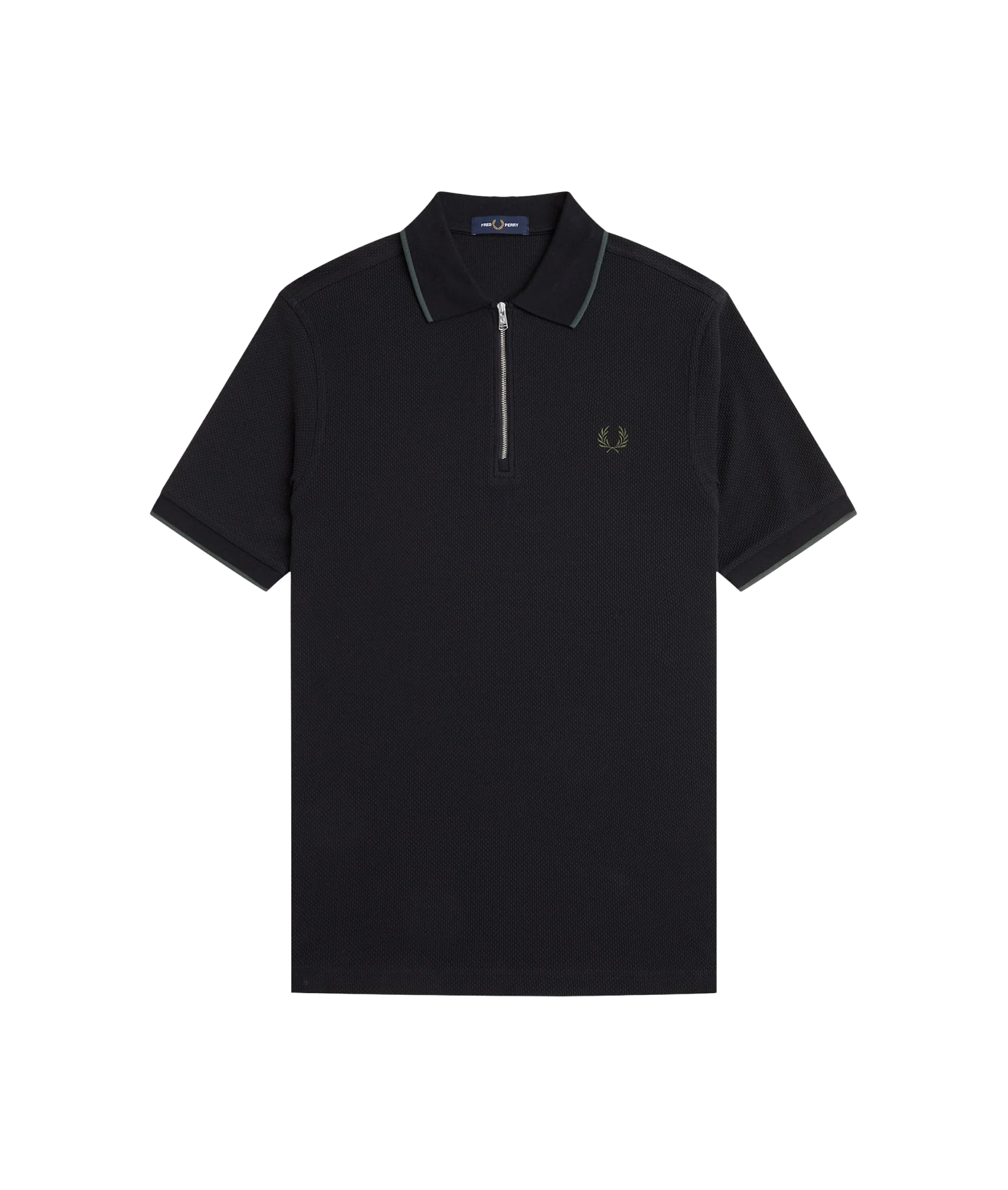 Textured Zip Polo - Black