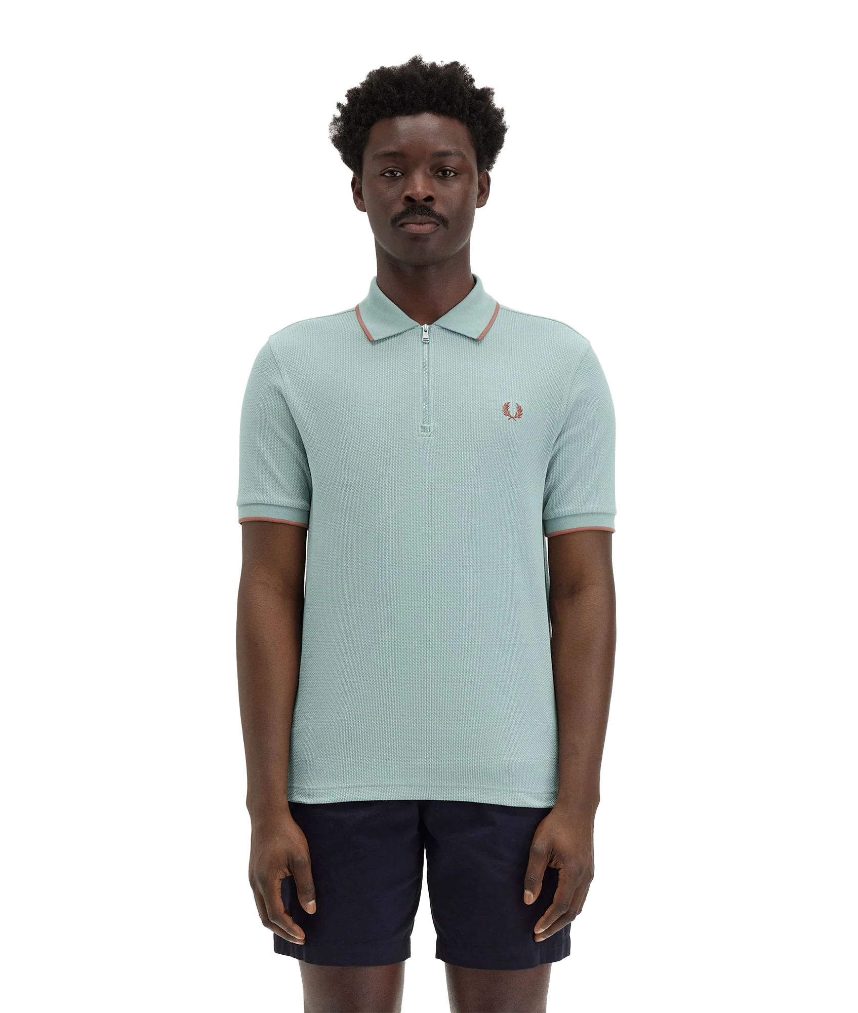 Textured Zip Polo - Blue - Image 3