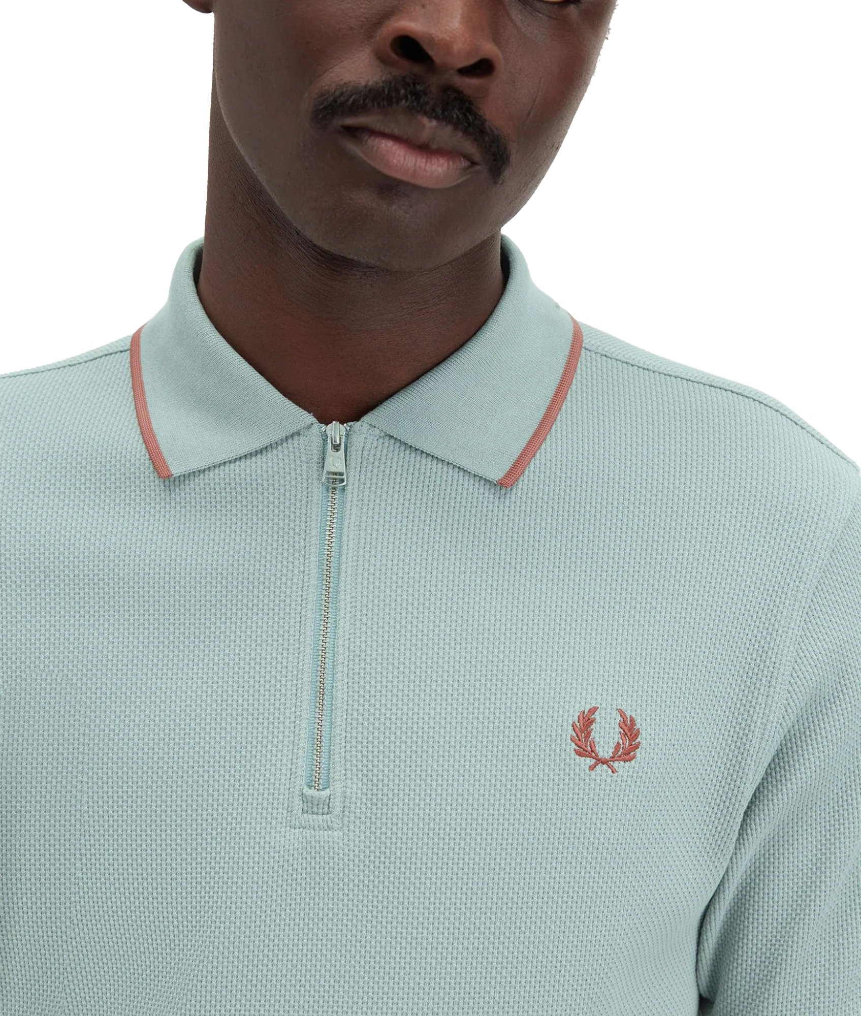 Textured Zip Polo - Blue - Image 5