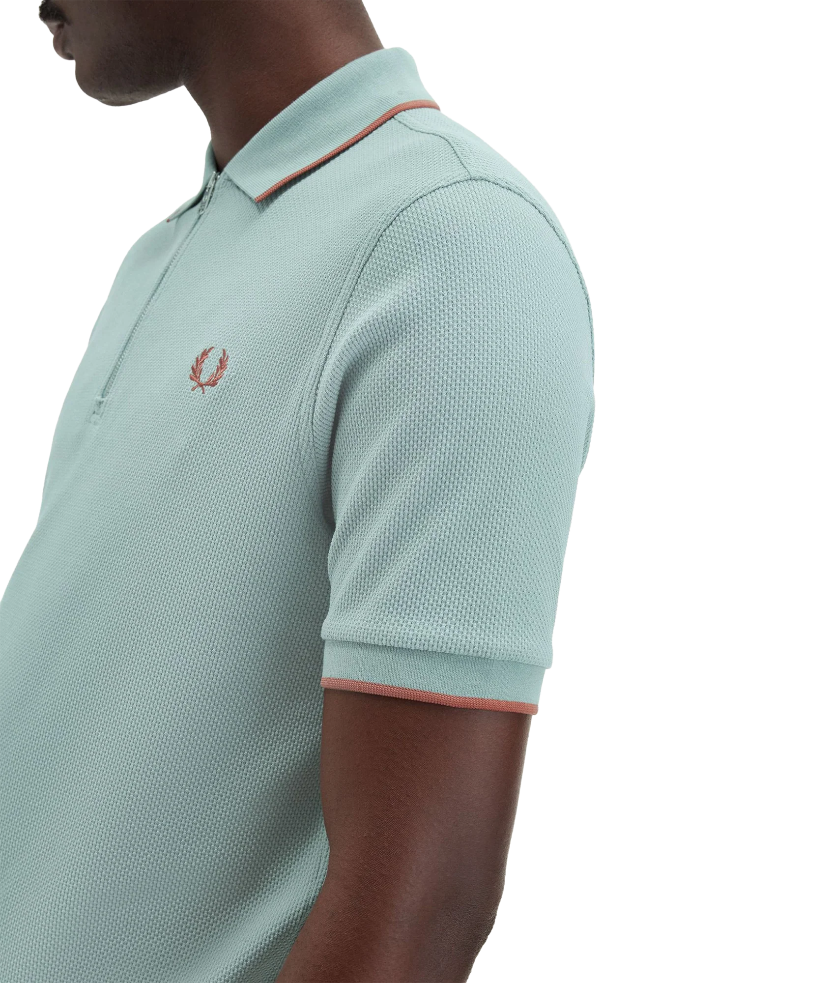 Textured Zip Polo - Blue - Image 6